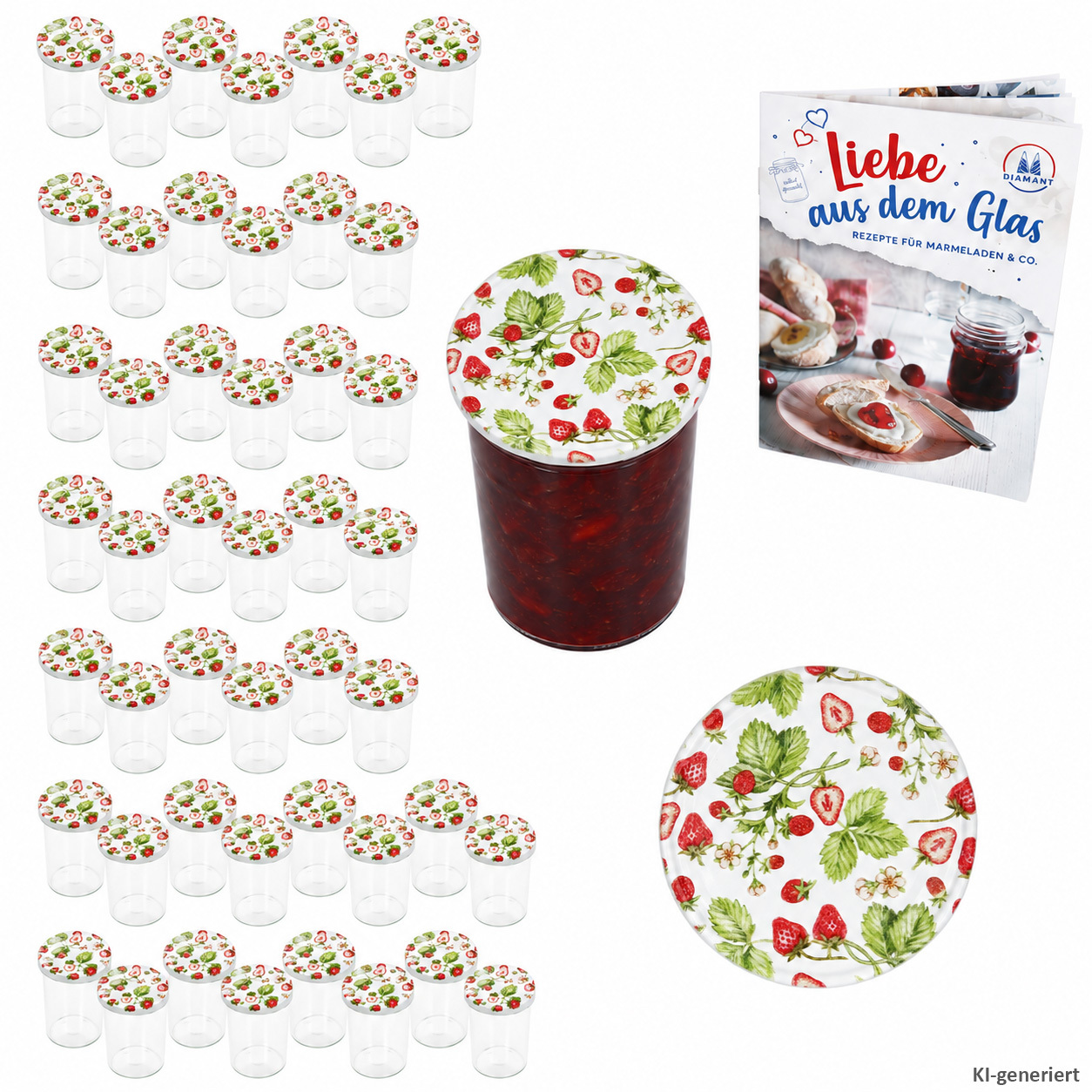 Image of 48pcs Set Of Tumblers 435 Ml Glasses 82 Forest Strawberries Lid . Recipe Booklet