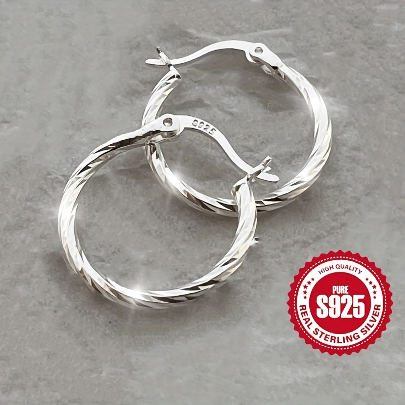 TEMU 925 Silver Women's Temperament Simple Mother's Day Geometric Twist Circle Earrings Hypoallergenic Pair Everyday Versatile