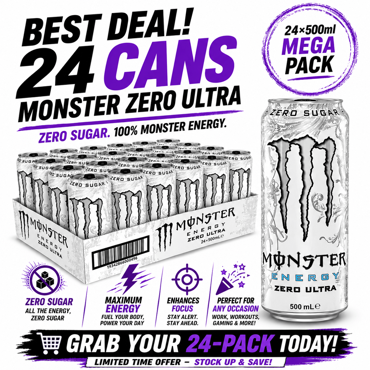 TEMU Monster Energy Drink Ultra 0 Sugar Pack Of 24 X 500ml