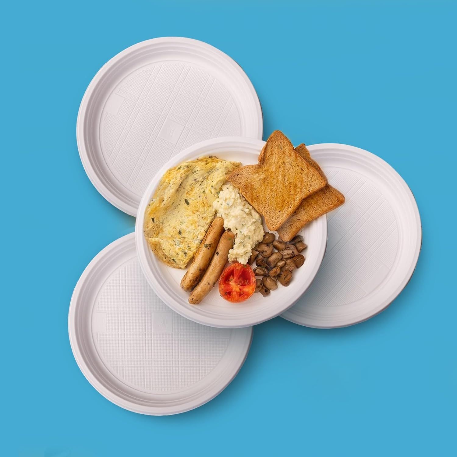 TEMU Set Of 120 White 22 Cm Rigid Plastic Deep Plates, Reusable And Dishwasher Safe, Microwave Safe, Durable For Kids' Parties, Events, And Catering