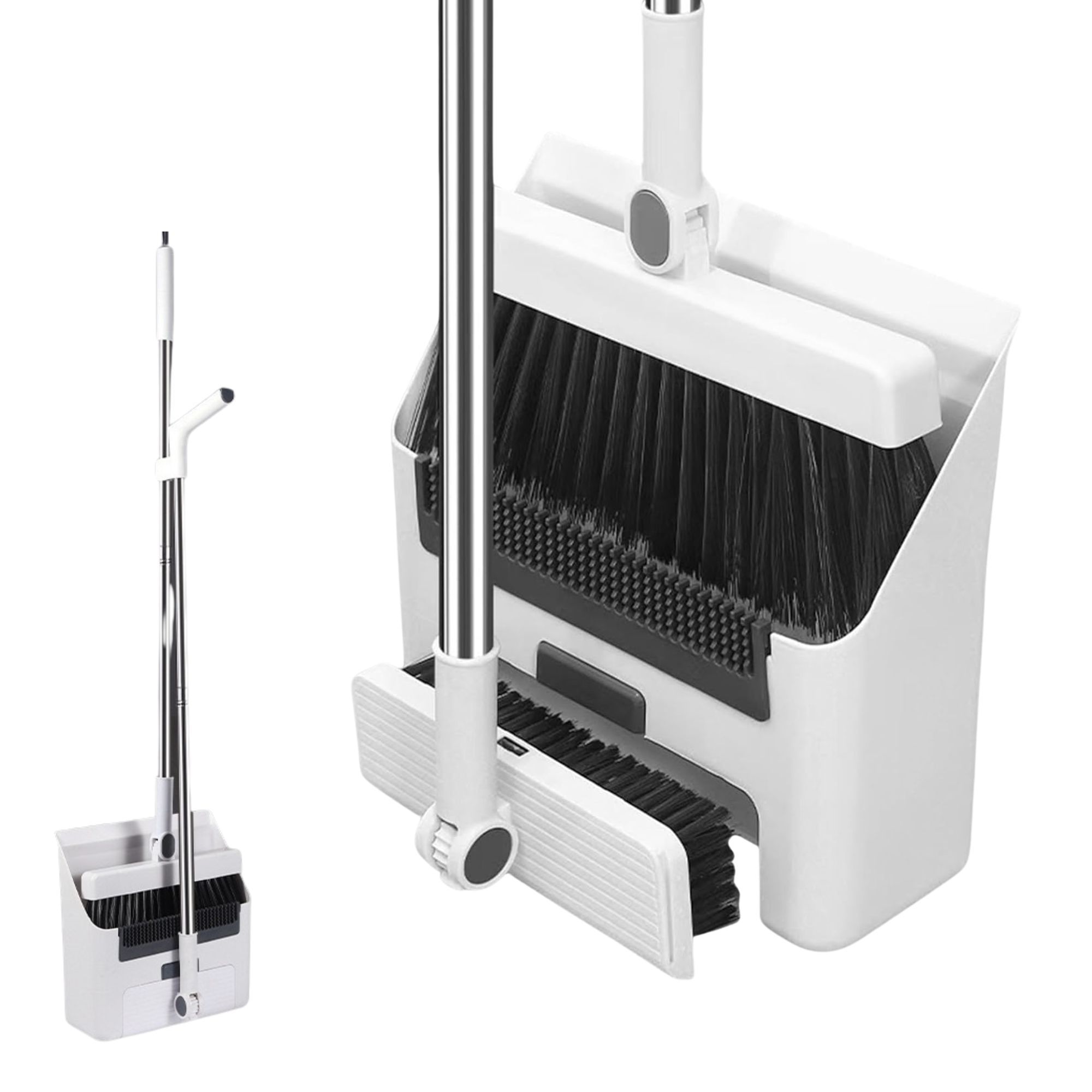 TEMU Escoba y Recogedor Plegable con Cepillo , 2 Cabezales 180° y Almacenamiento Vertical para Hogar
