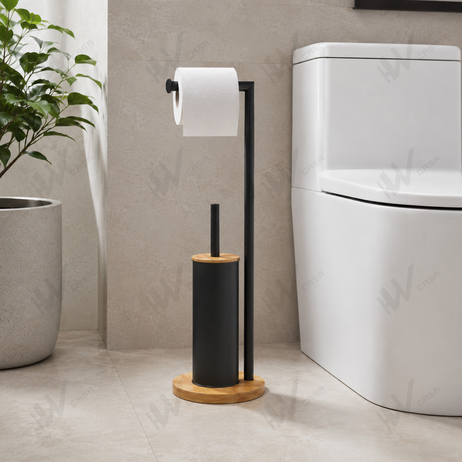 TEMU HW CASA Porta Rotolo Carta Igienica con Scopino WC, 2 in 1, 75cm, Design Moderno, per Bagno e Toilette,Antiscivolo, per Bagni Moderni e Senza