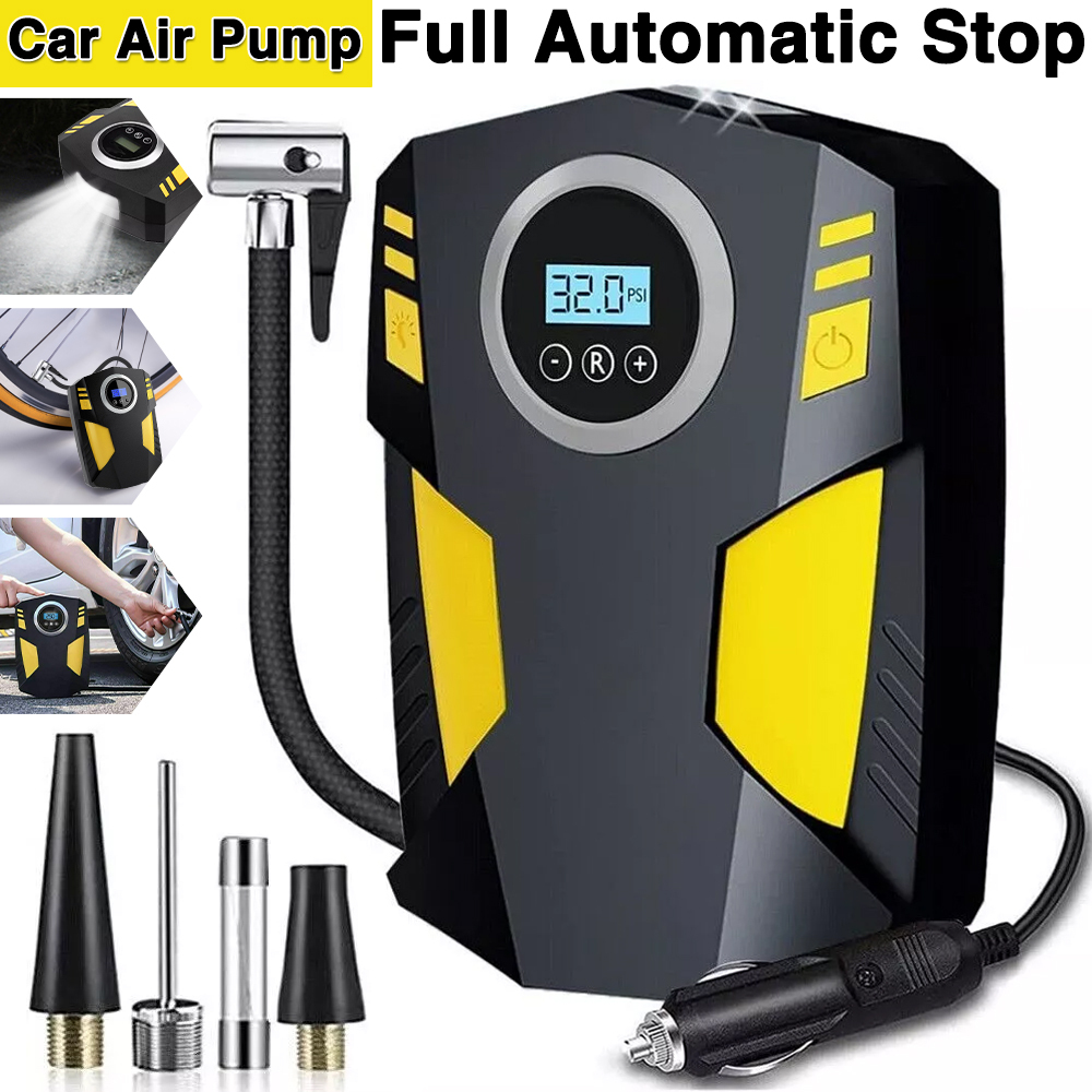   tire inflator 150psi portable air compressor with   led light 3 nozzle adaptors 12v portable   tire pump suitable for cars balls motorcycles bicycles   practical gift for drivers