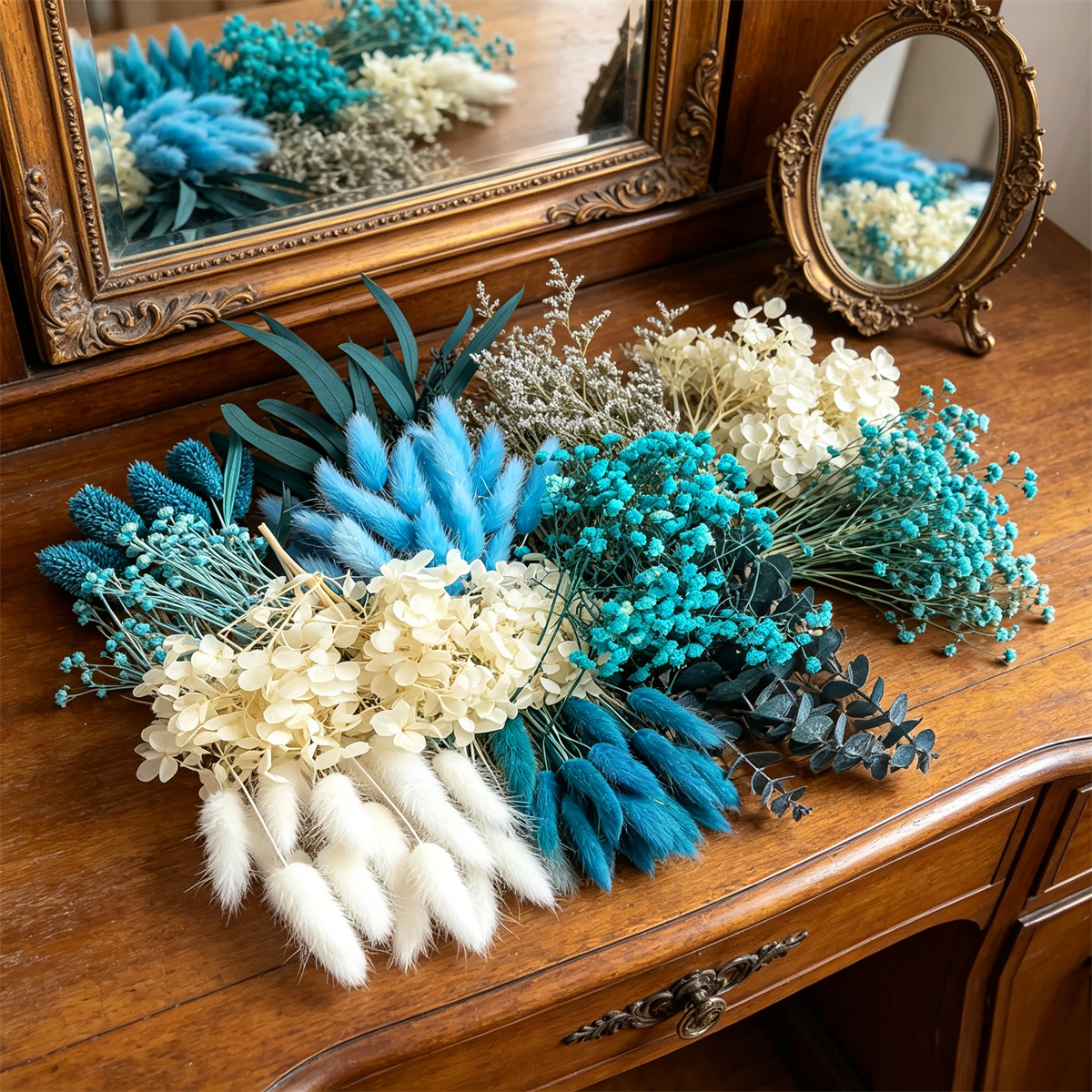 92pcs Diy Mini Dried Flowers Craft Set With 10 Varieties In Blue For Decoration-party Supplies Set