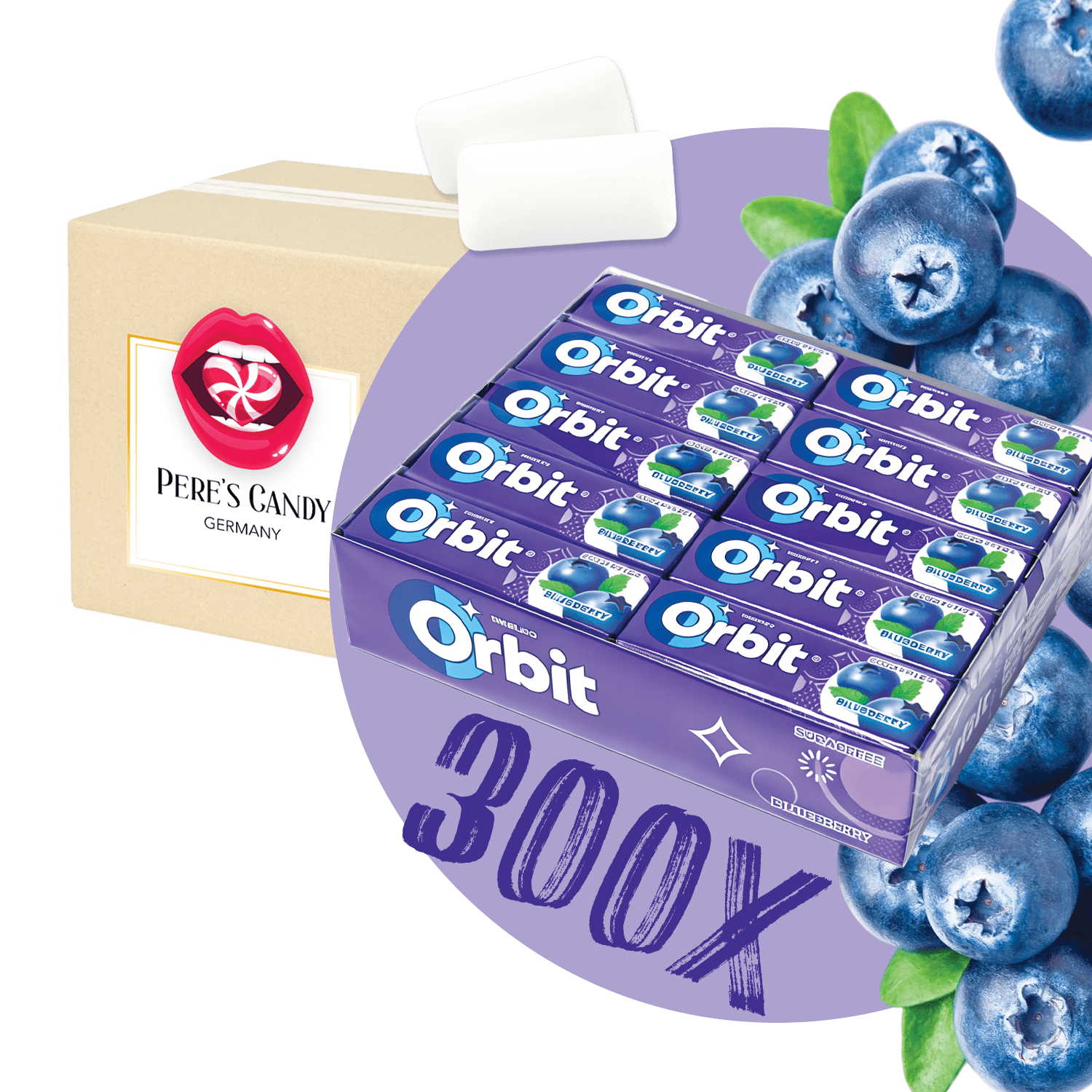 300 Count - Wrigley's Orbit Countertop Display - Blueberry - Sugar-free 30x10 Gum