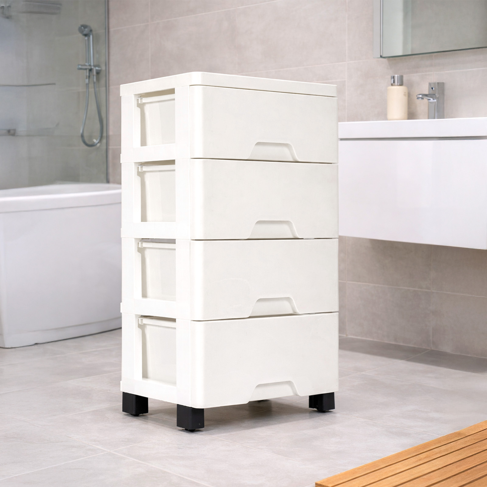 4 Layers Drawer Plastic Storage Cabinet Organizer - Stackable Rectangular Polypropylene Storage Box With Smooth Drawers Suitable For Bedroom, Bathroom, Office - Organization For Clothes, Snacks, Books
