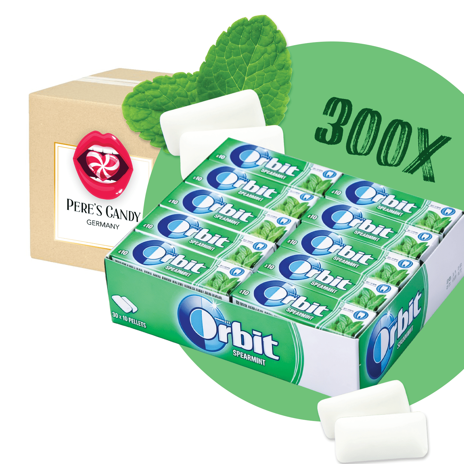 300-piece Wrigley's Orbit Counter Display - Spearmint - Sugar-free 30x10 Gum