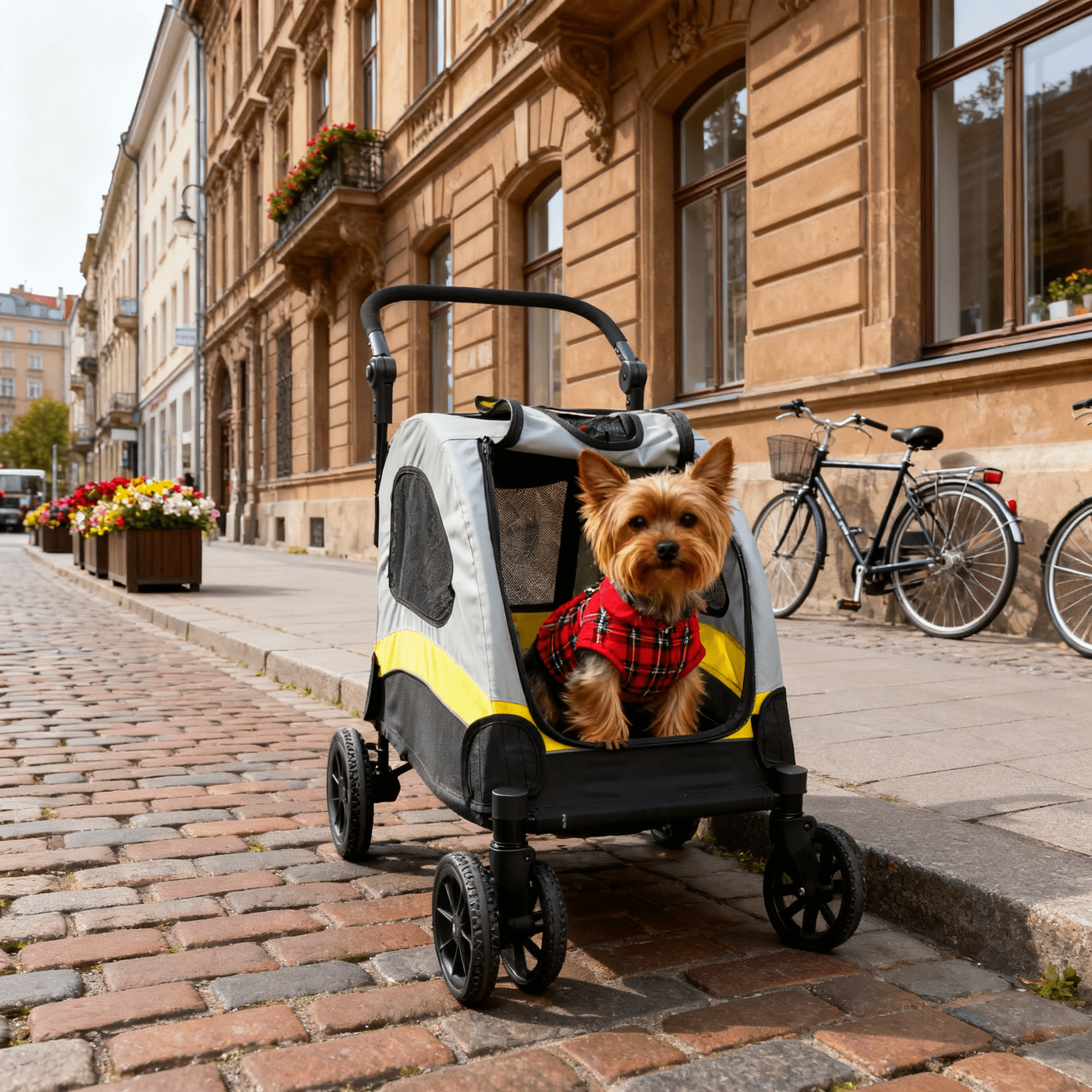 TEMU Foldable Dog Stroller With 4 Wheels & Rear Wheel Parking Brake, Travel Portable Pet Stroller, Pet Transport Cart For Small Medium Dogs Cats,