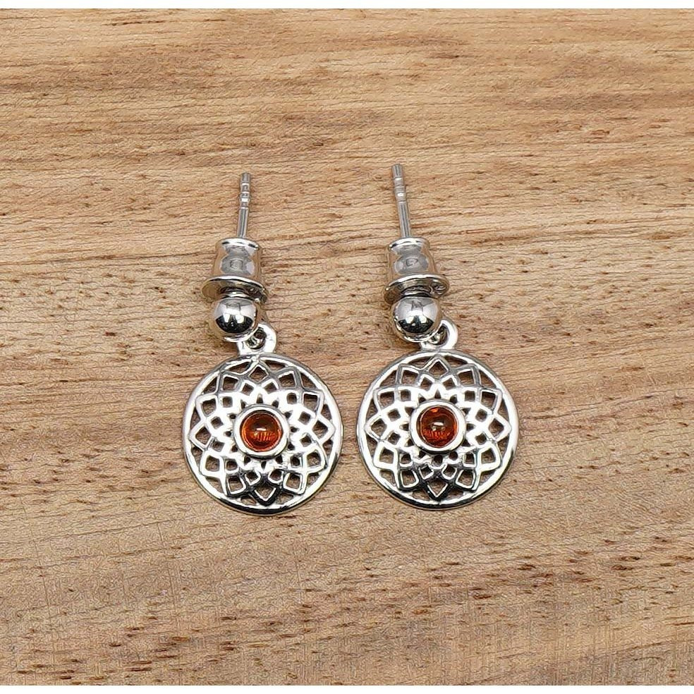 Women's Baltic Amber 925 Sterling Silver Round Stud Earrings
