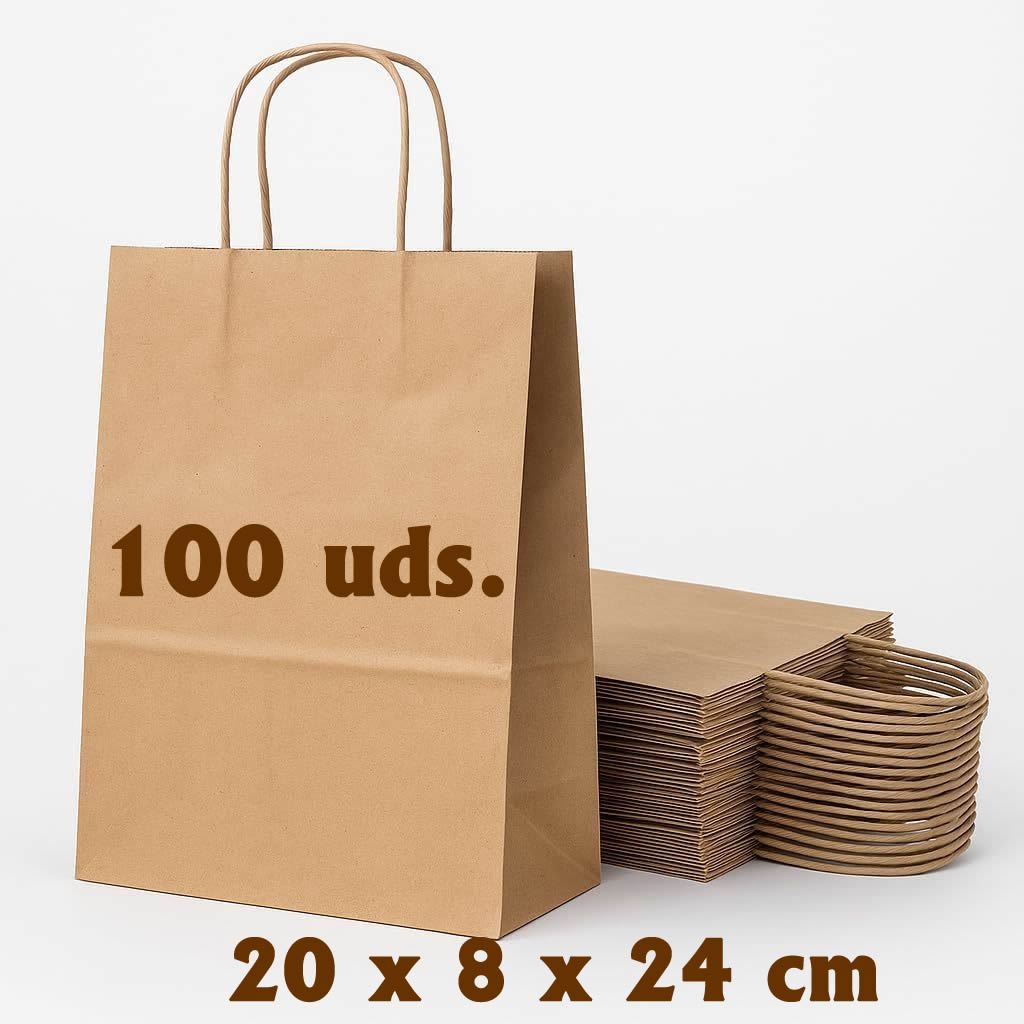 TEMU 10/25/100 Uds Bolsas de Papel Marrón con Asa Rígida Bolsas para Comercio Regalos Navidad y Manualidades DIY