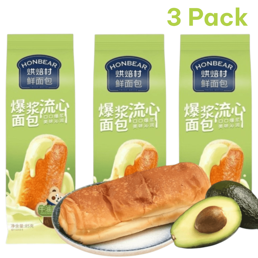 Image of 3 Packs Honbear Soft Core Bread With Avocado Filling 3x85g – Soft Snack Bread With Creamy Core Ready-to-eat Snack For Breakfast & On-the-go