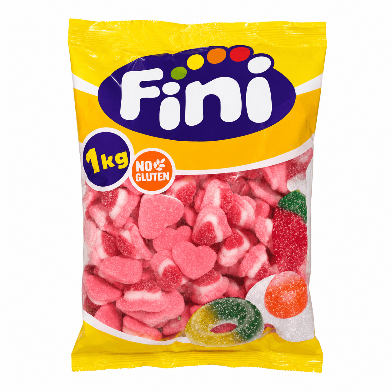 TEMU Chuchelandia- Golosina Corazón Tricolor Fini | Bolsa 1 kilo | Chuches a sabor a fresa con un toque a nata, recubiertas de azúcar