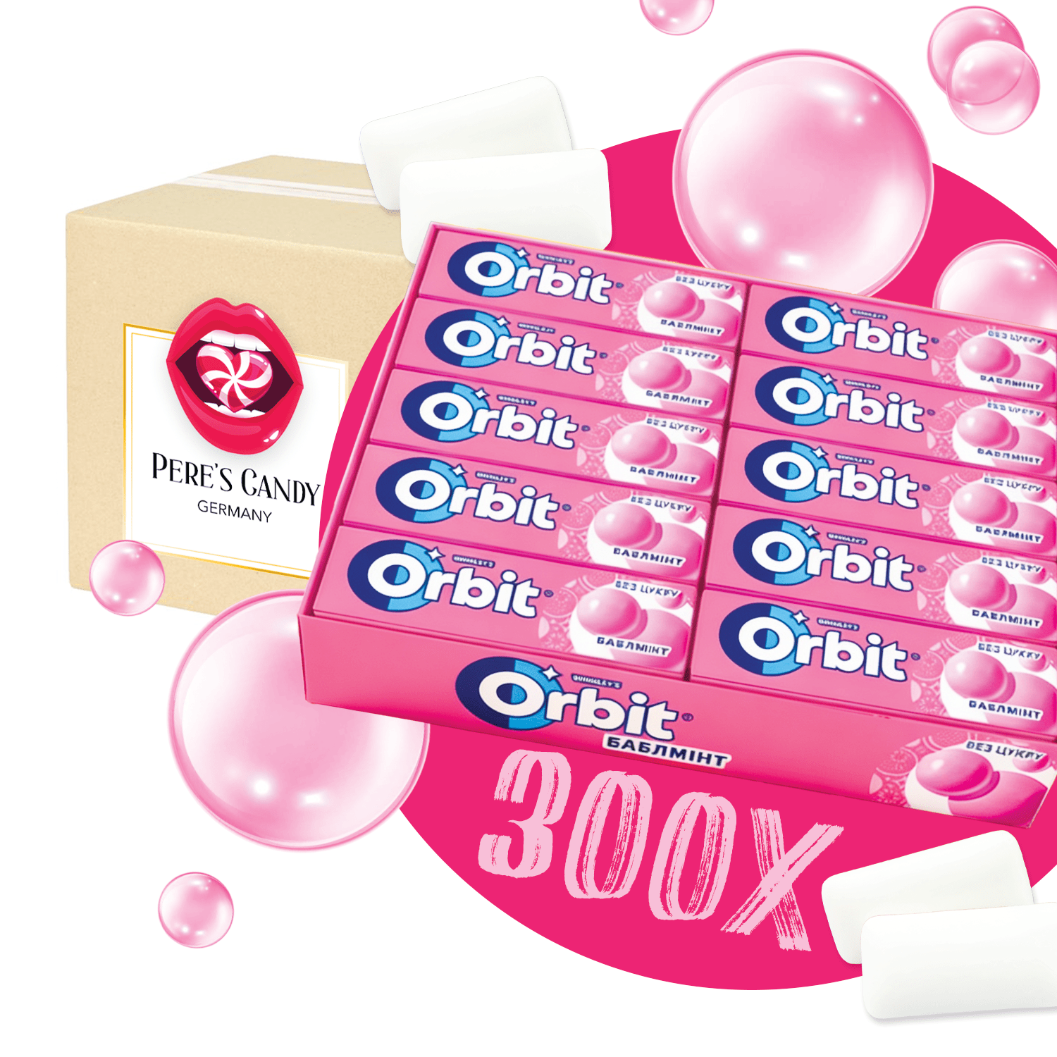300pcs - Wrigley's Orbit Counter Display - Bubblemint - Sugar-free 30x10 Gum