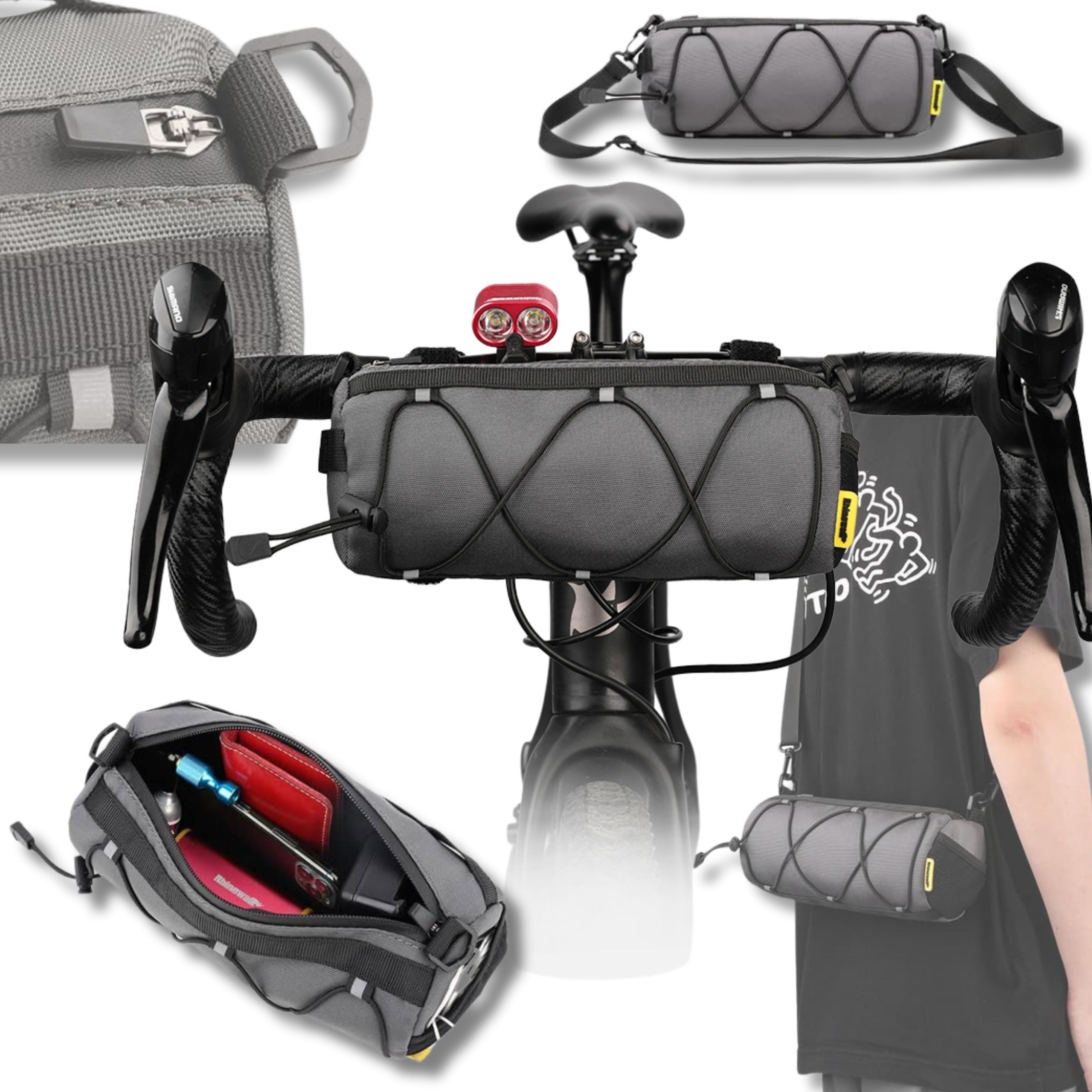 Image of Bicycle Handlebar Bag 2.4l Gray Waterproof Front Bag Strong Pouch For Phone Keys Wallet Installation Universal Travel Bag For Mtb City And Trekking .5x10cm