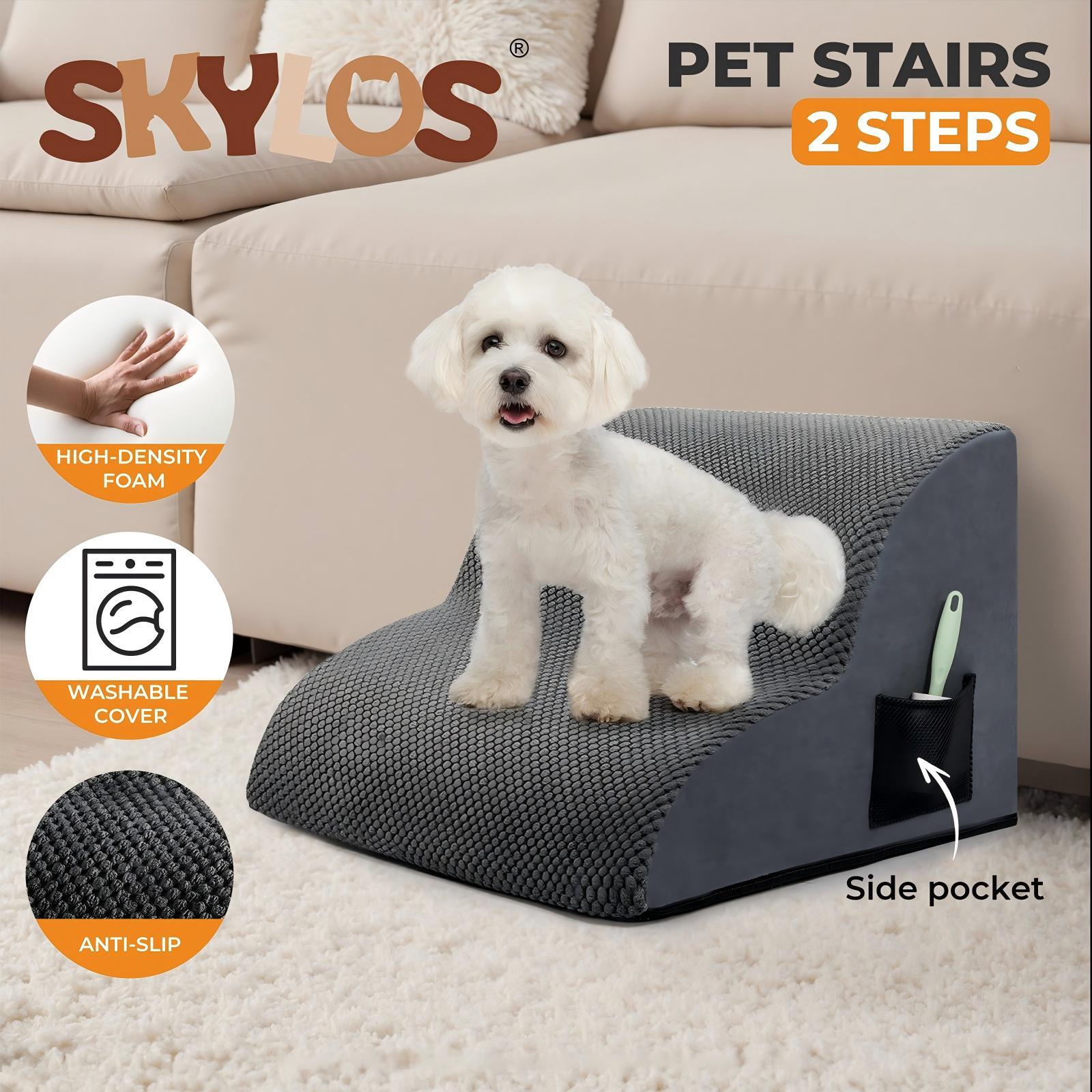 TEMU 2 Step Dog Ramp & Steps For Small Dogs, Lightweight Foam Stairs With Non-slip Surface & Washable Cover, Pet Steps For Bed, Sofa, Or Car