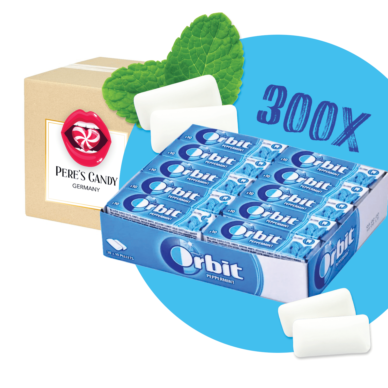 300 Count - Wrigley's Orbit Countertop Display - Peppermint - Sugar-free 30x10 Gum