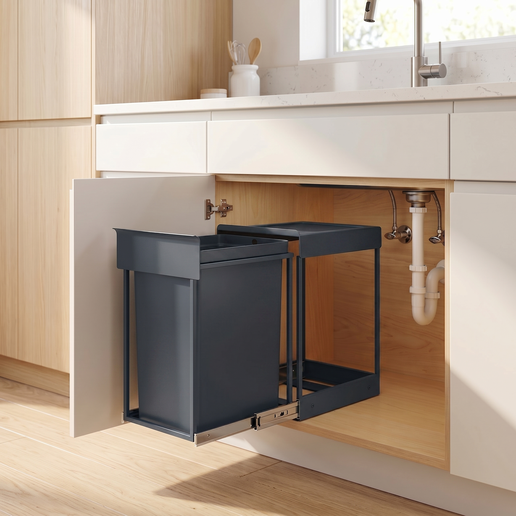 TEMU Poubelle de Cuisine Extractible, , en Acier, Couvercle en Plastique ABS