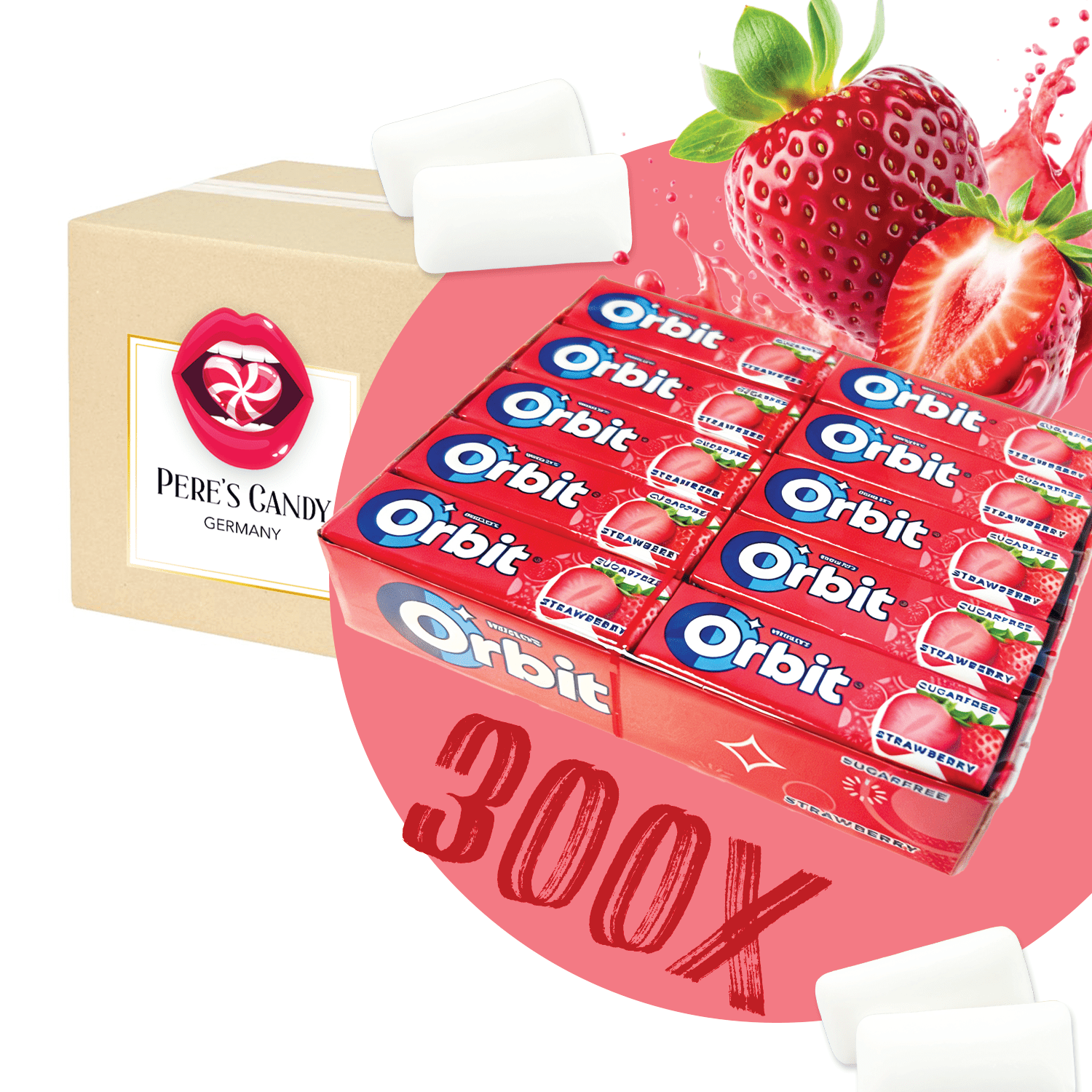 300pcs - Wrigley's Orbit Counter Display - Strawberry - Sugar-free 30x10 Gum