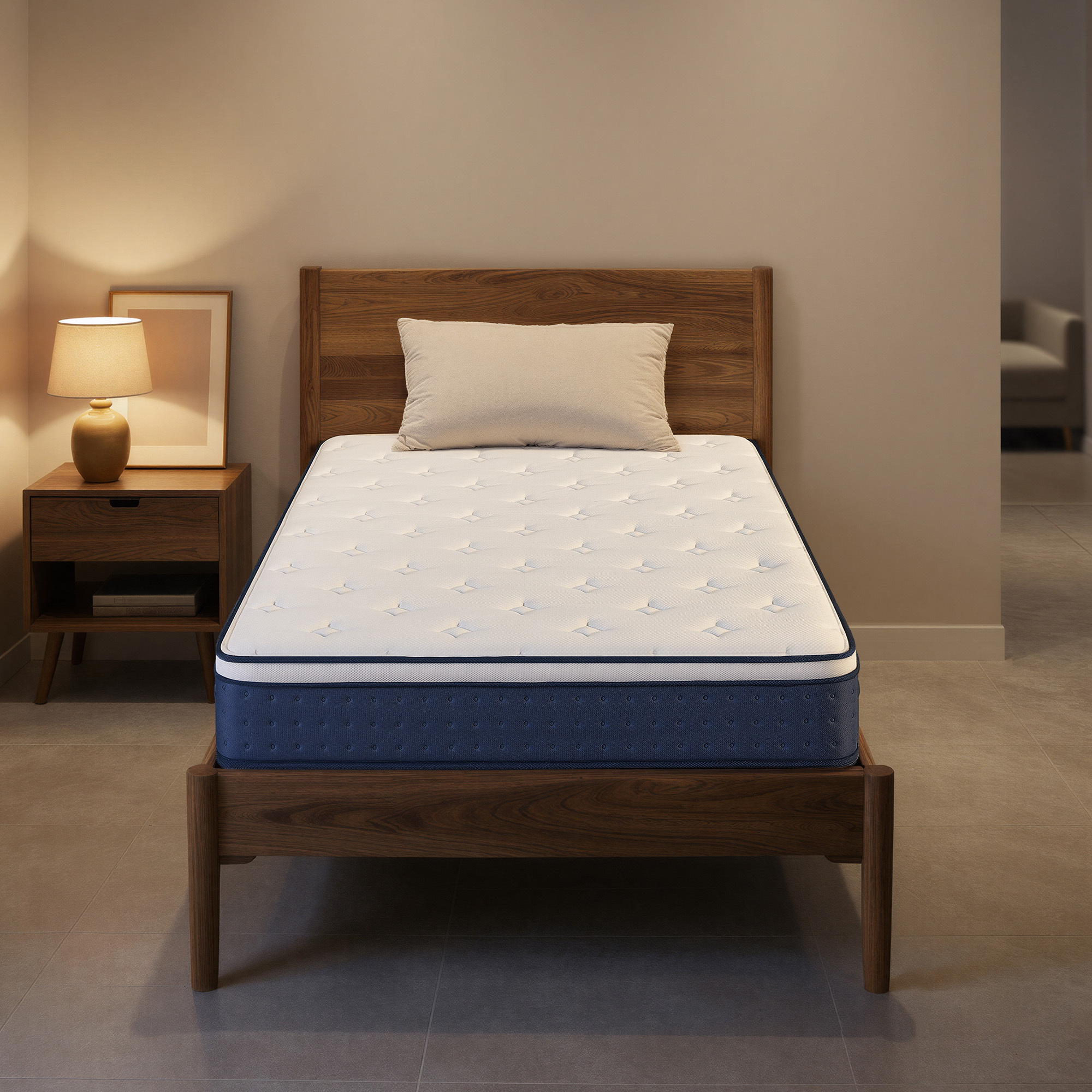 matelas à   de   gel, 90 x 190 cm,   ressorts ensachés, soutien 7 zones, housse respirante, bleu