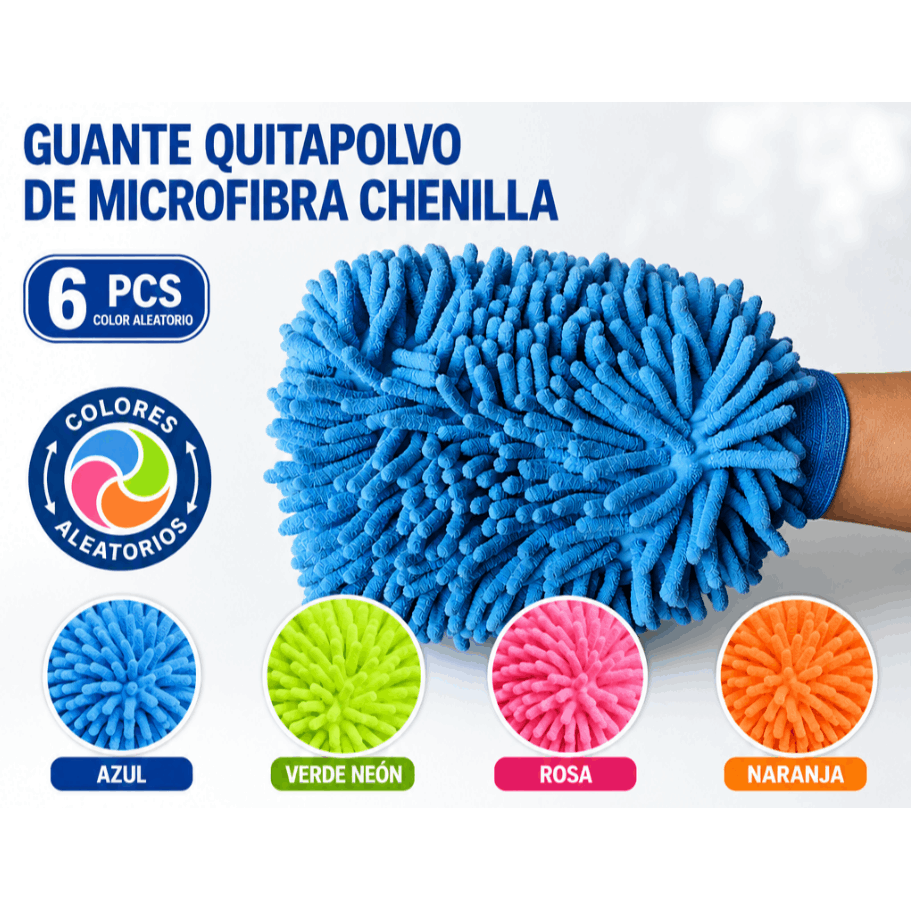 TEMU Pack de 6 de Limpieza de Microfibra Chenilla (23x18cm), Guantes Multiusos para Lavar Coches, Quitar el Polvo, Limpiar Cristales, Cocina y Baño,