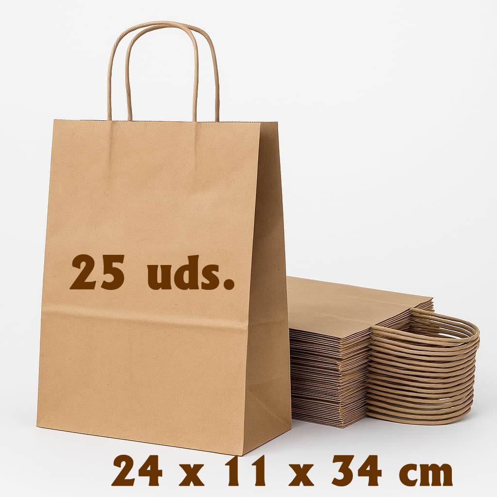 TEMU 10/25/100 Uds Bolsas de Papel Marrón con Asa Rígida Bolsas para Comercio Regalos Navidad y Manualidades DIY