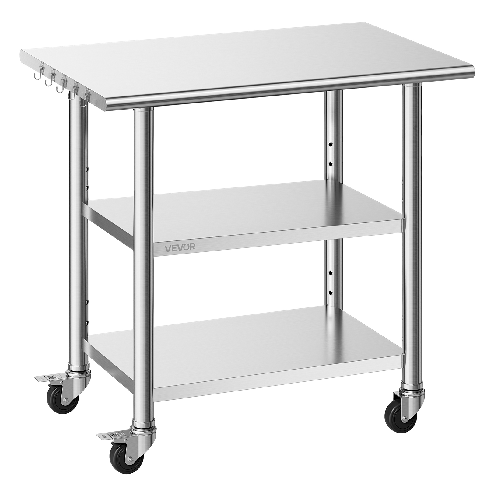 Image of Vevor Stainless Table, 24x36 Inch Food Prep Table With 2 Shelves And Wheels, Commercial Kitchen Workstation, Metal Heavy Duty Utility Worktable, For Outdoor
