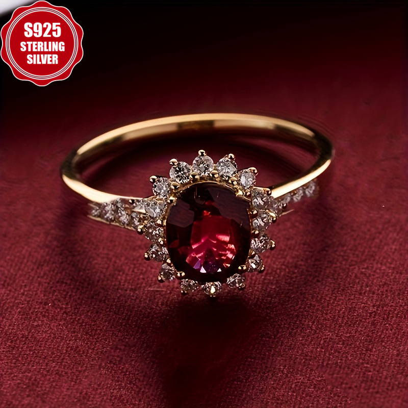 TEMU Anello in S925 Argentato oro 14K, ipoallergenico, elegante e nobile bordo ovale blu, anello con sintetico , regalo di matrimonio e fidanzamento