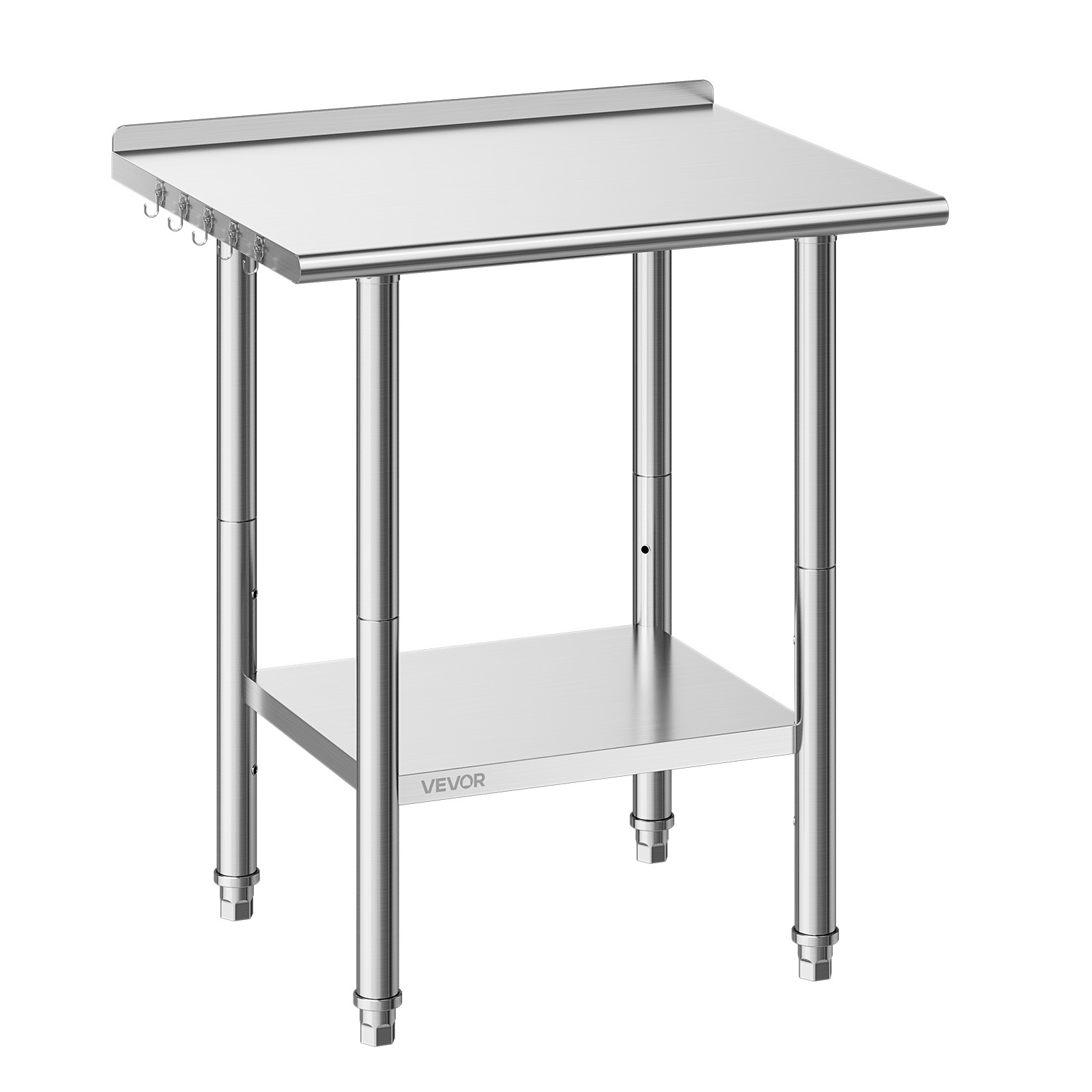 Image of Vevor Stainless Table, 24x30 Inch Food Prep Table With Backsplash, Commercial Kitchen Workstation With Adjustable Undershelf, Metal Heavy Duty Utility Worktable, For Outdoor