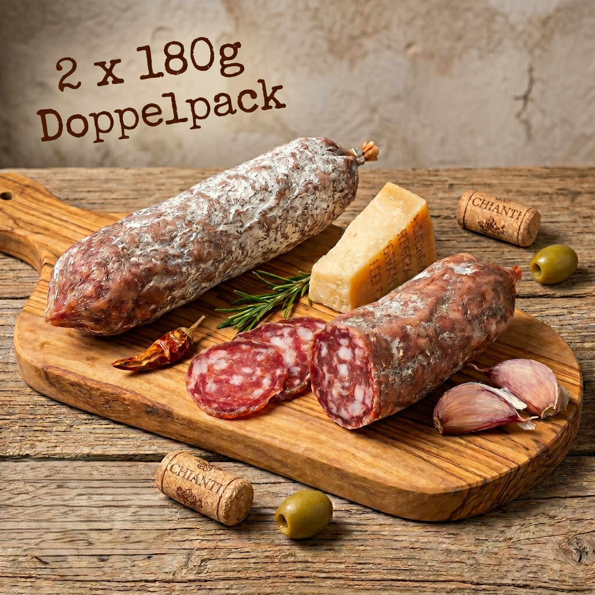 Image of Salami With Garlic From Italy - Italian Garlic Salami 2 X 180g - Salame Aglio