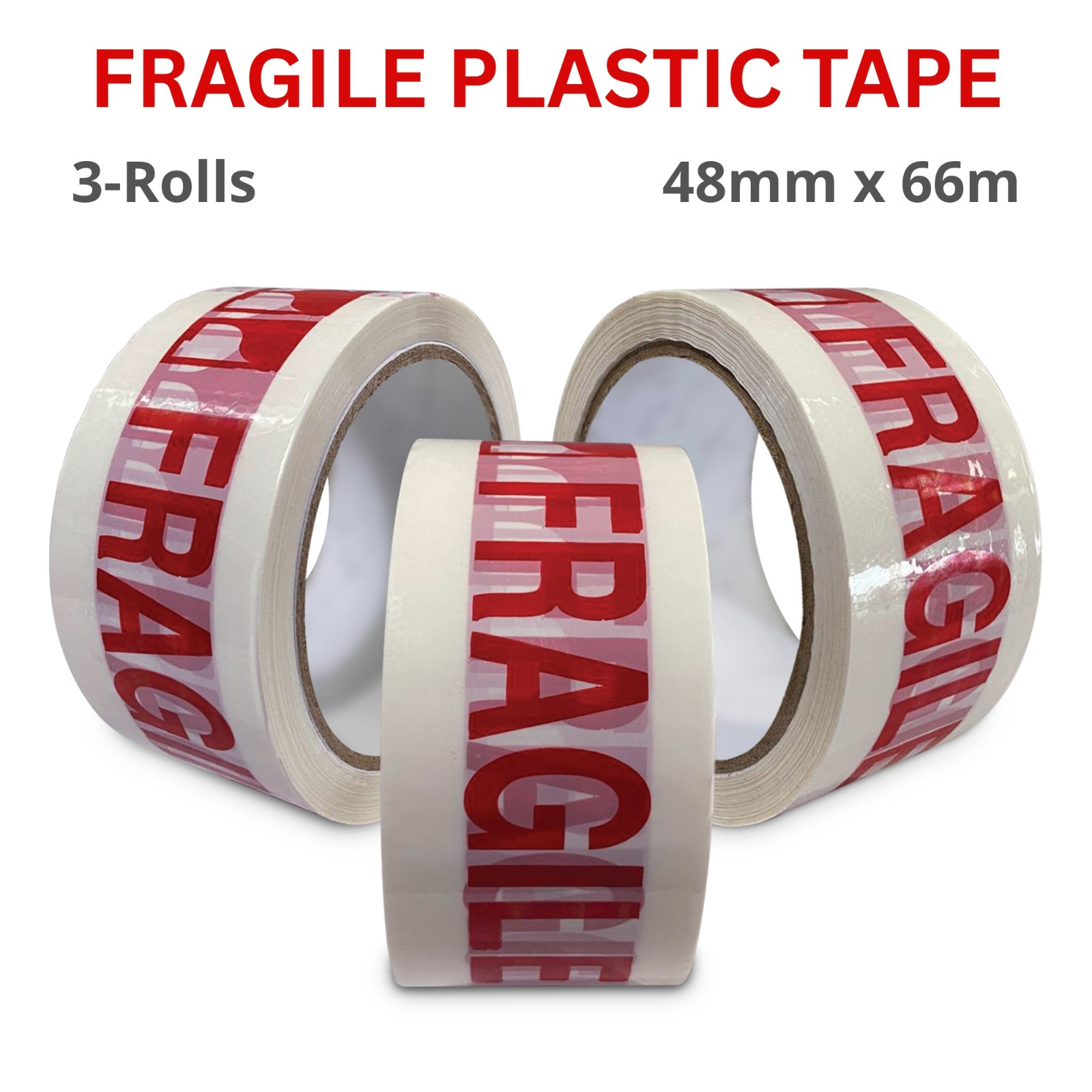 TEMU Fragile Packaging Tape - 3 Rolls Fragile Packing Tapes 48mm X 66m- Fragile Tape, Strong Fragile Parcel Tape Heavy Duty Plastic Packaging Tape