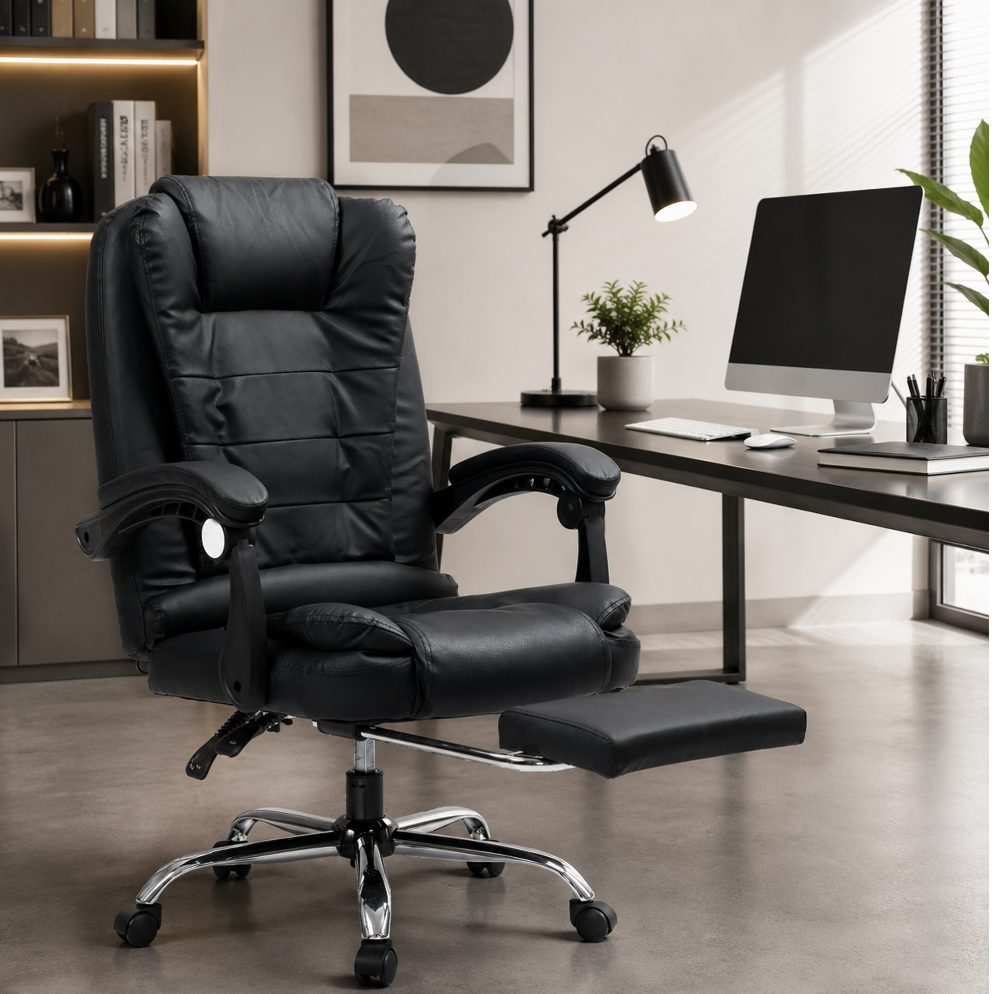 TEMU Ergonomic Office Chair With Footrest & 135° Recline High Back Gaming Chair, 360° Swivel Computer Desk Chair With 2-point Lumbar Support 120kg