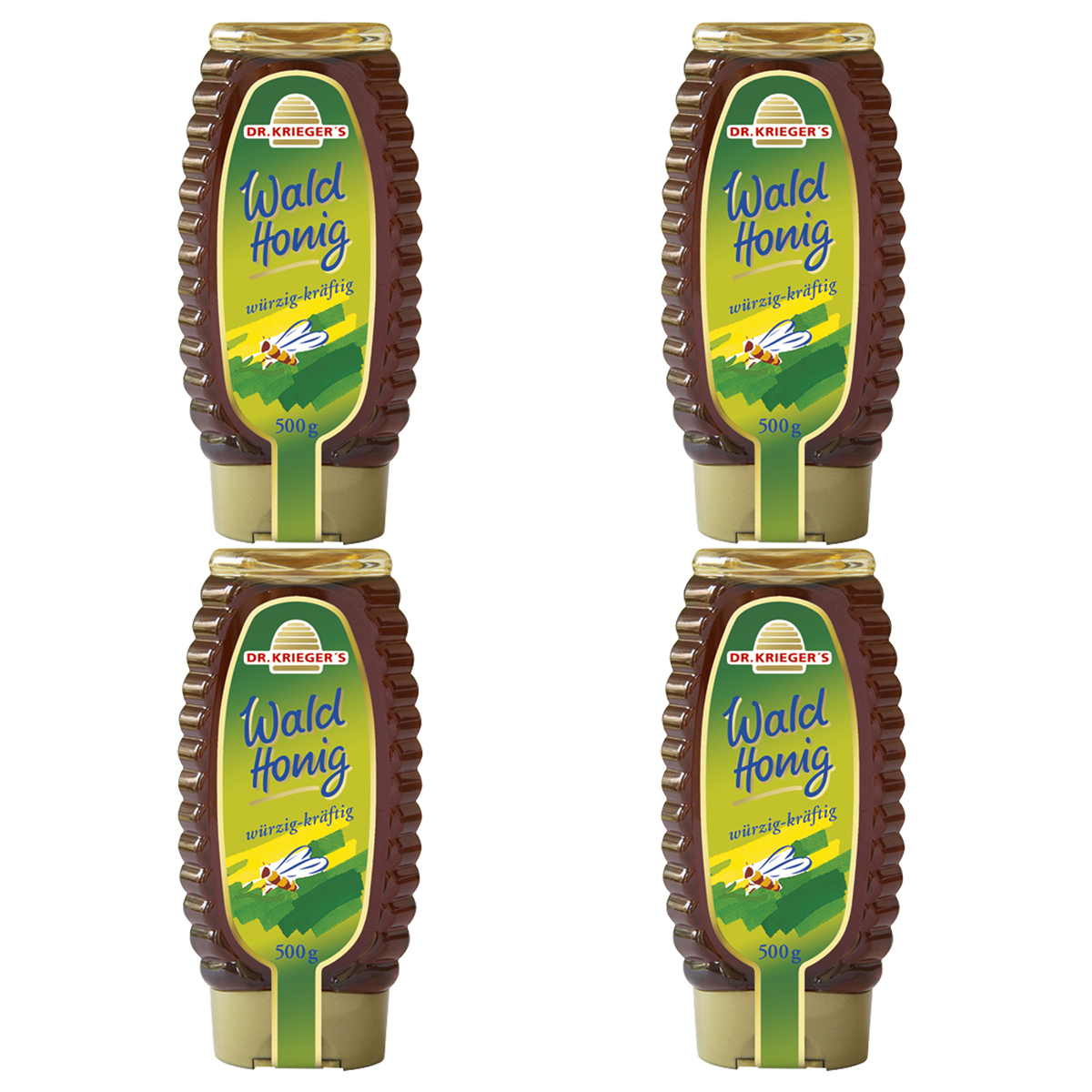 Image of Dr. Krieger's Forest Honey, Spicy And Strong, Standing Bottle 500g, 4-pack