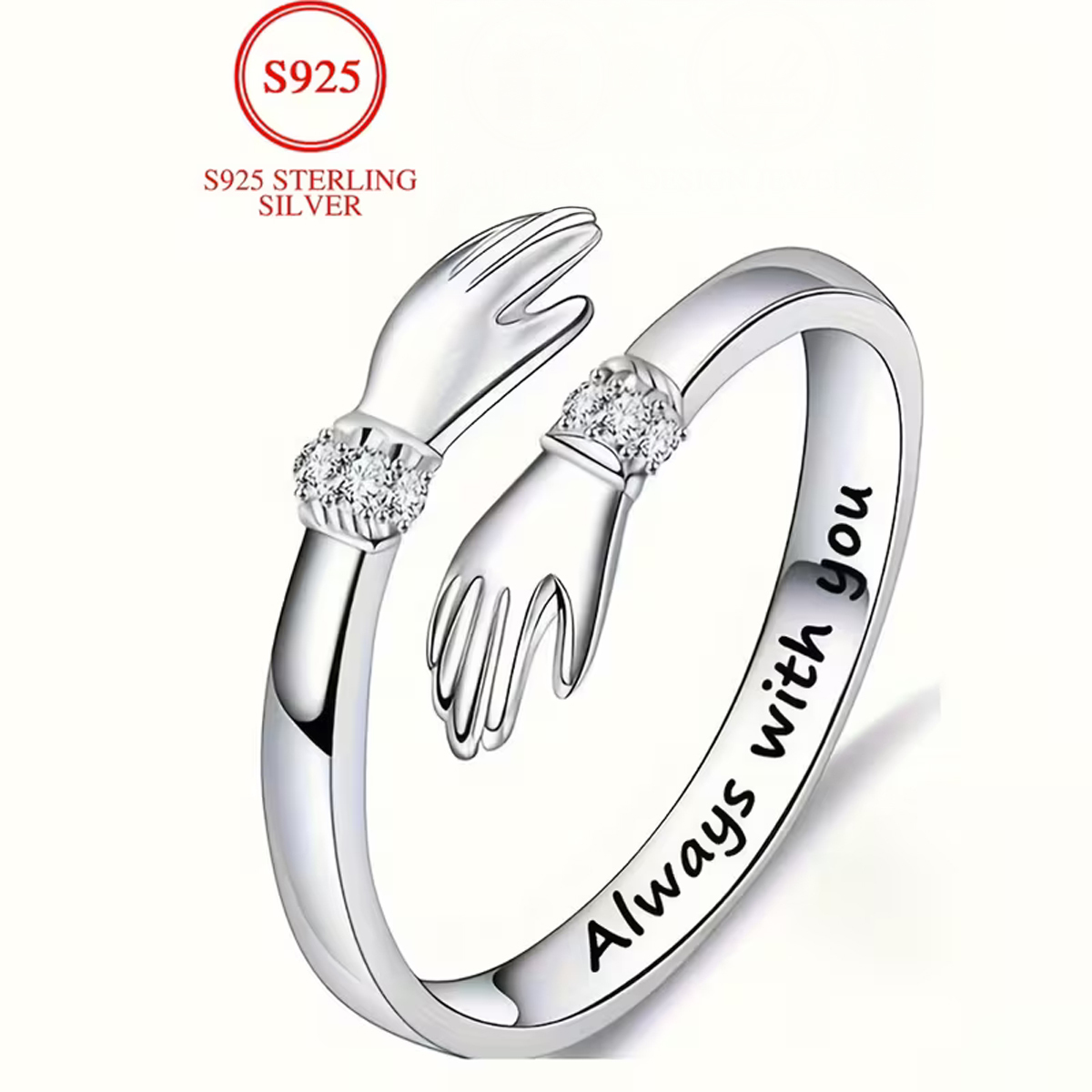 TEMU S925 Sterling Silver Ring " ", With Double Embrace And Small White Synthetic Cubic Zirconia Stone, Ideal As A Gift For Women