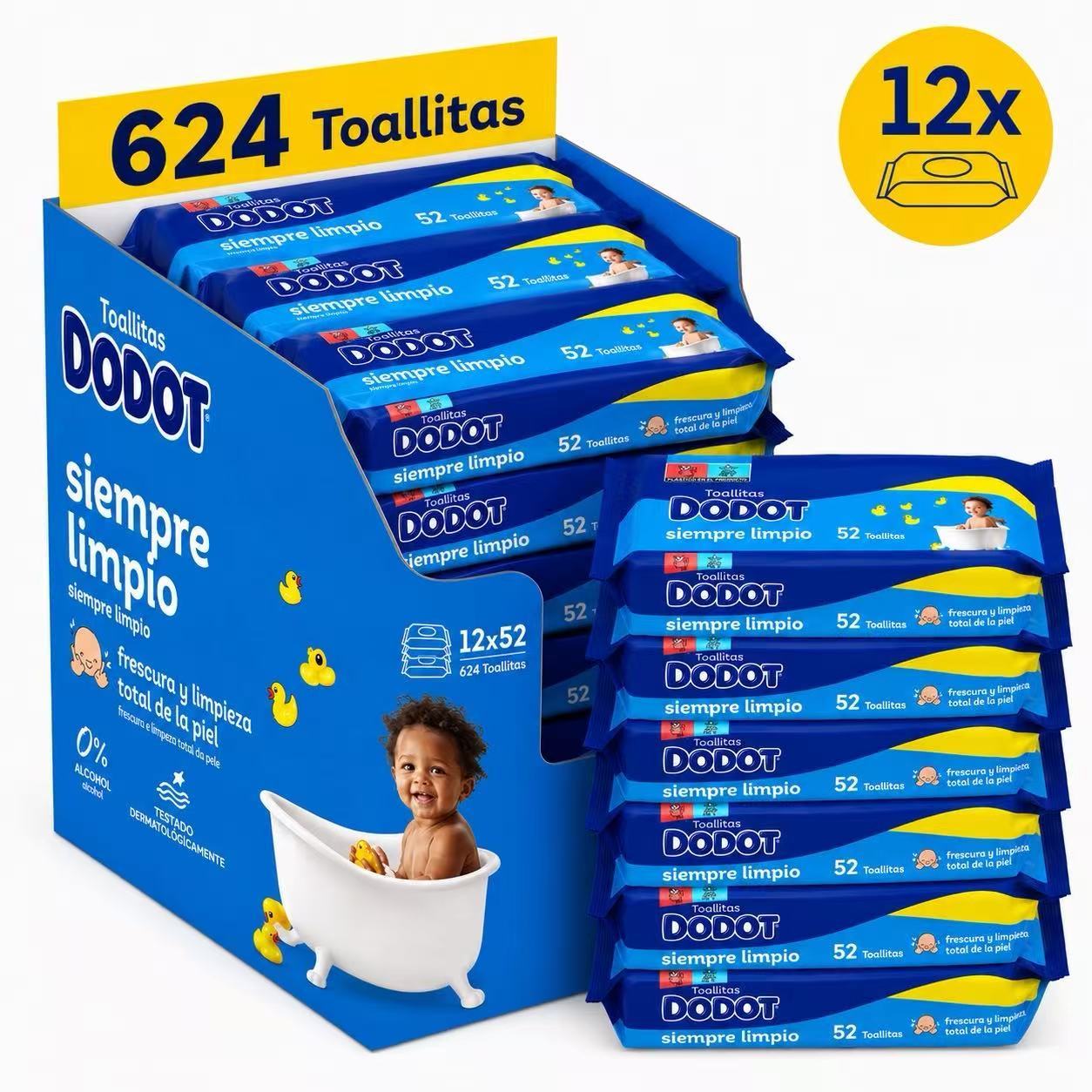 TEMU Toallitas Dodot Dermo Active Para Bebé. 628 Toallitas - 12 Pack De 52 Unidades
