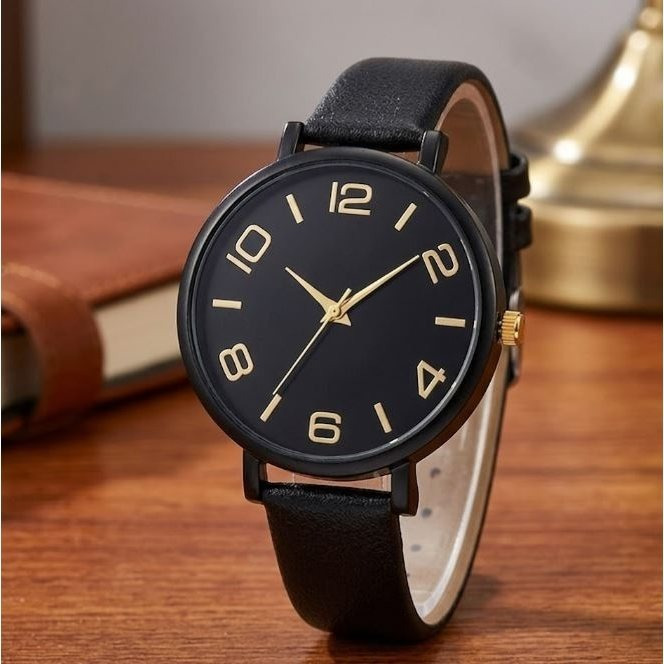 Image of Elegant And Minimalist Women's Watch – Quartz Movement, Black Strap, Gold Accents, For Everyday And Occasional Wear