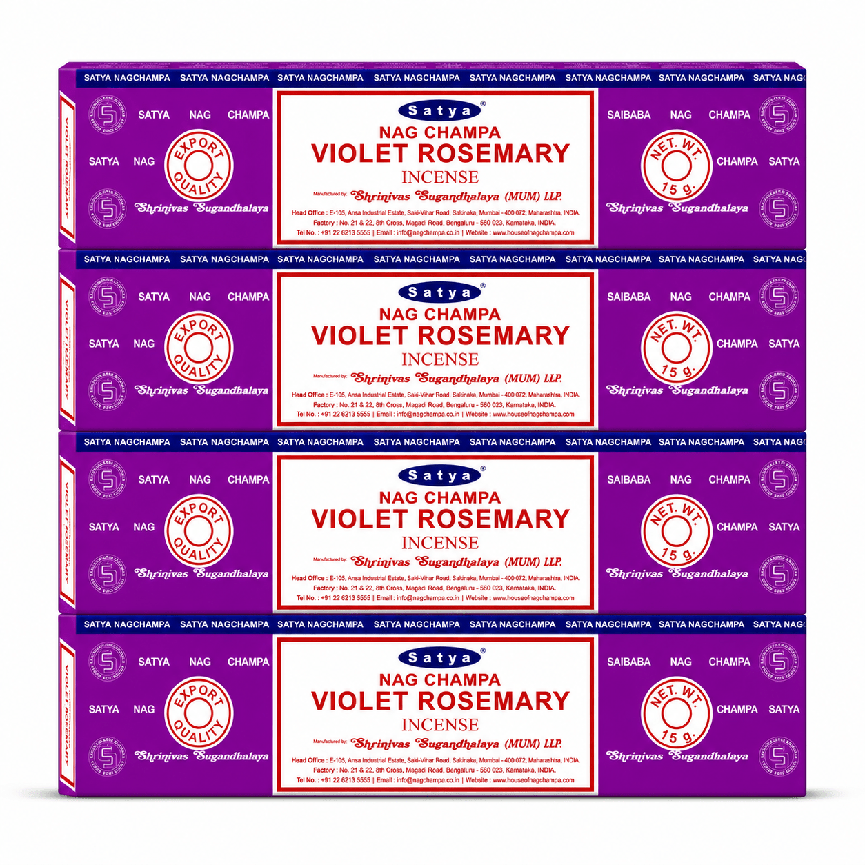 TEMU SATYA Pack 4 Paquete de 15g Total 60g Incienso VIOLET ROSEMARY - Varillas de Incienso