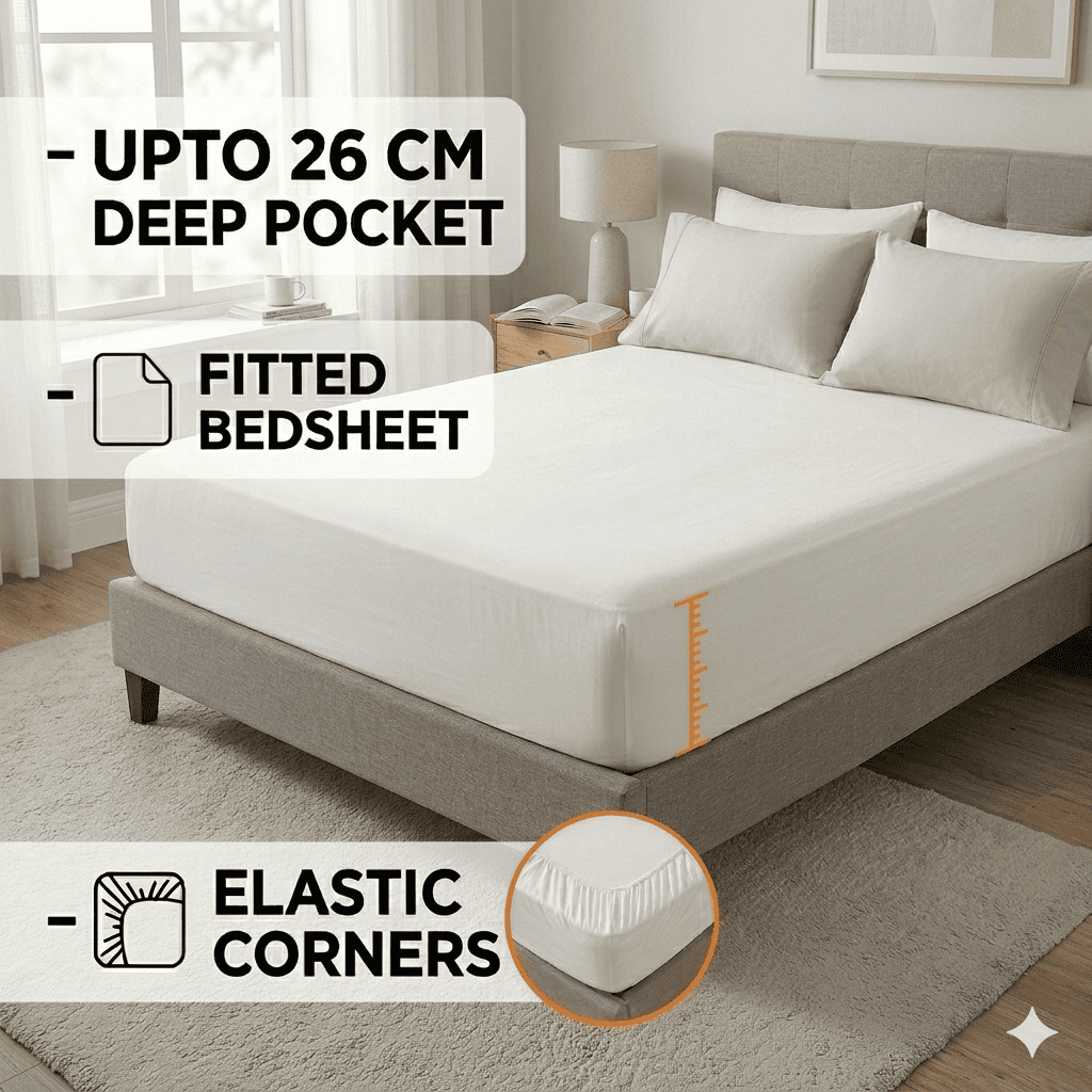 TEMU Deep Fitted Bed Sheet - Extra Deep Pocket Fits Upto 26cm - 100% Polyester - Soft & Breathable Bottom Sheet - In 12 Colors - Single /double /king