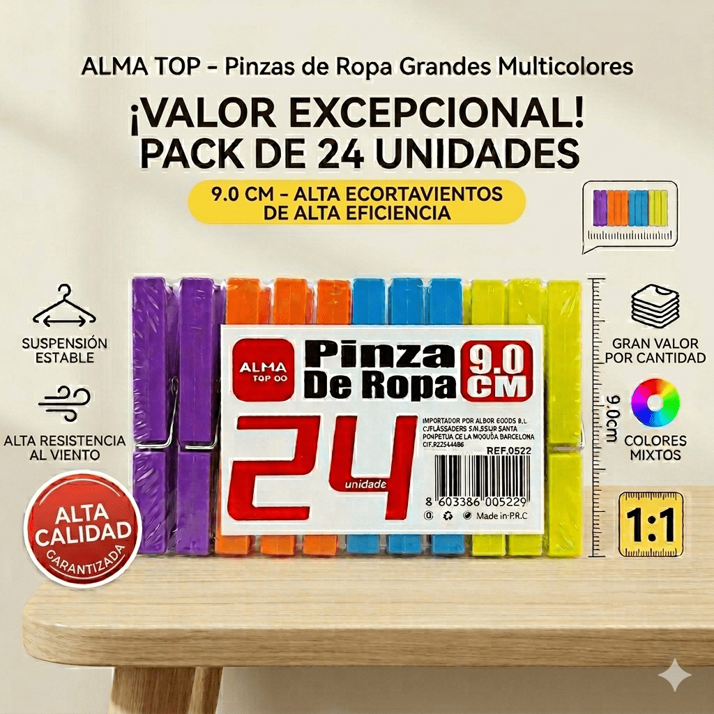 TEMU Pinza De Ropa Plastico 9.0cm x 1.1cm, 24 unidades. Ideal para tender , Regalos, Manualidades, Decoraciones, Etc...