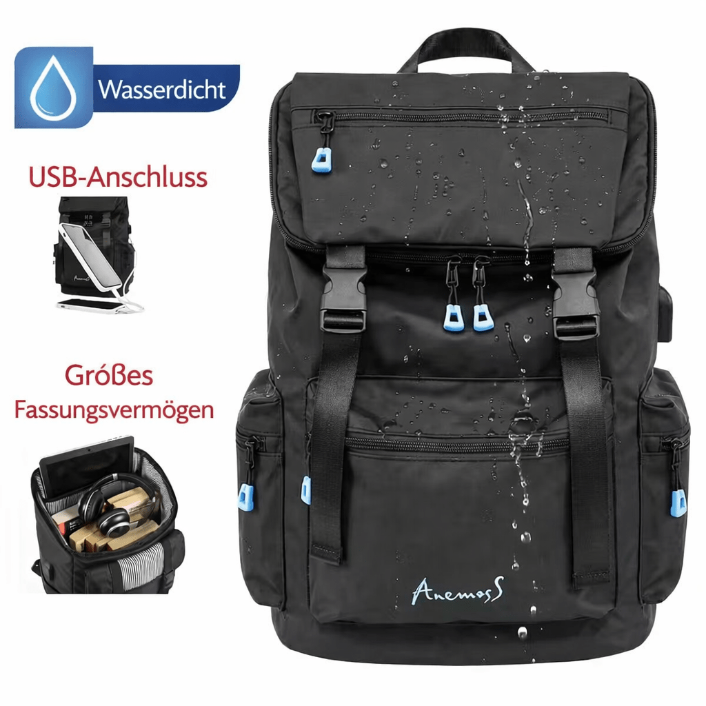 Image of Anemoss Laptop Backpack, Waterproof Backpack For Women And Men, Work Backpack With Laptop Compartment, For 15-inch Laptop And Notebook, For Travel - Hiking, Navy Blue
