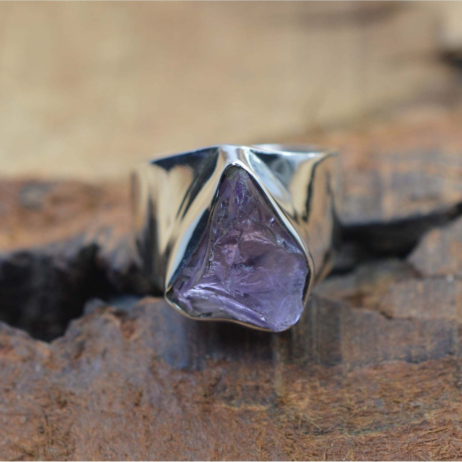 Raw Amethyst 925 Sterling Silver Ring — Natural Gemstone