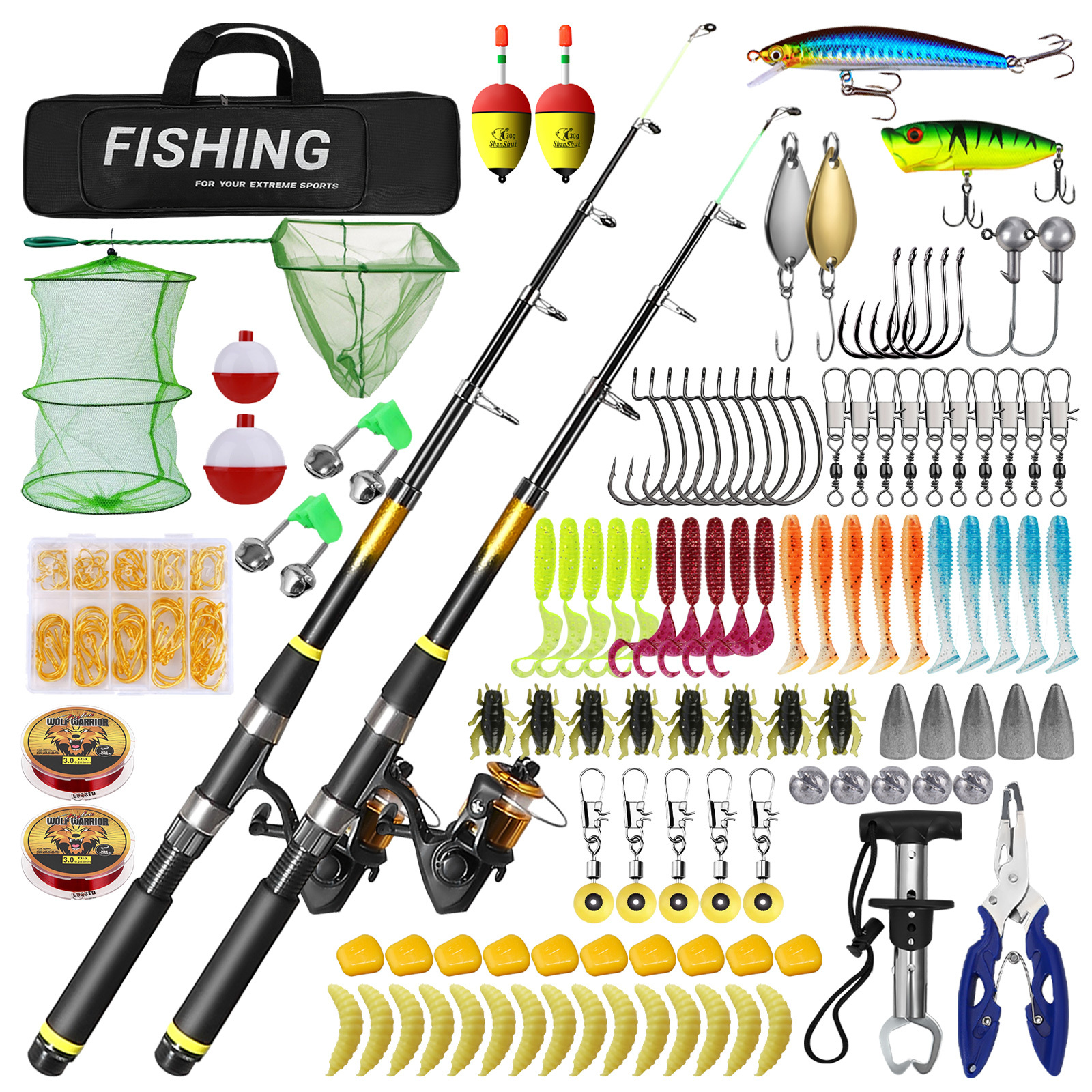 1 5m fishing rod and reel combo set of 2 telescopic pole with spinning reel   fishing lures lines and hooks for beginner  