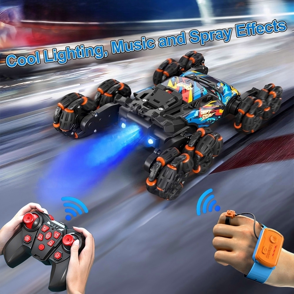 1 pcs 8 wheel elegant stunt climbing car portable remote control racing toy 2 4ghz high speed all terrain off road electric toy car 500mah large battery durable alloy body cool remote control car with spray sand grass rock slate road all terrain   ideal christmas halloween birthday gift for boys and girls