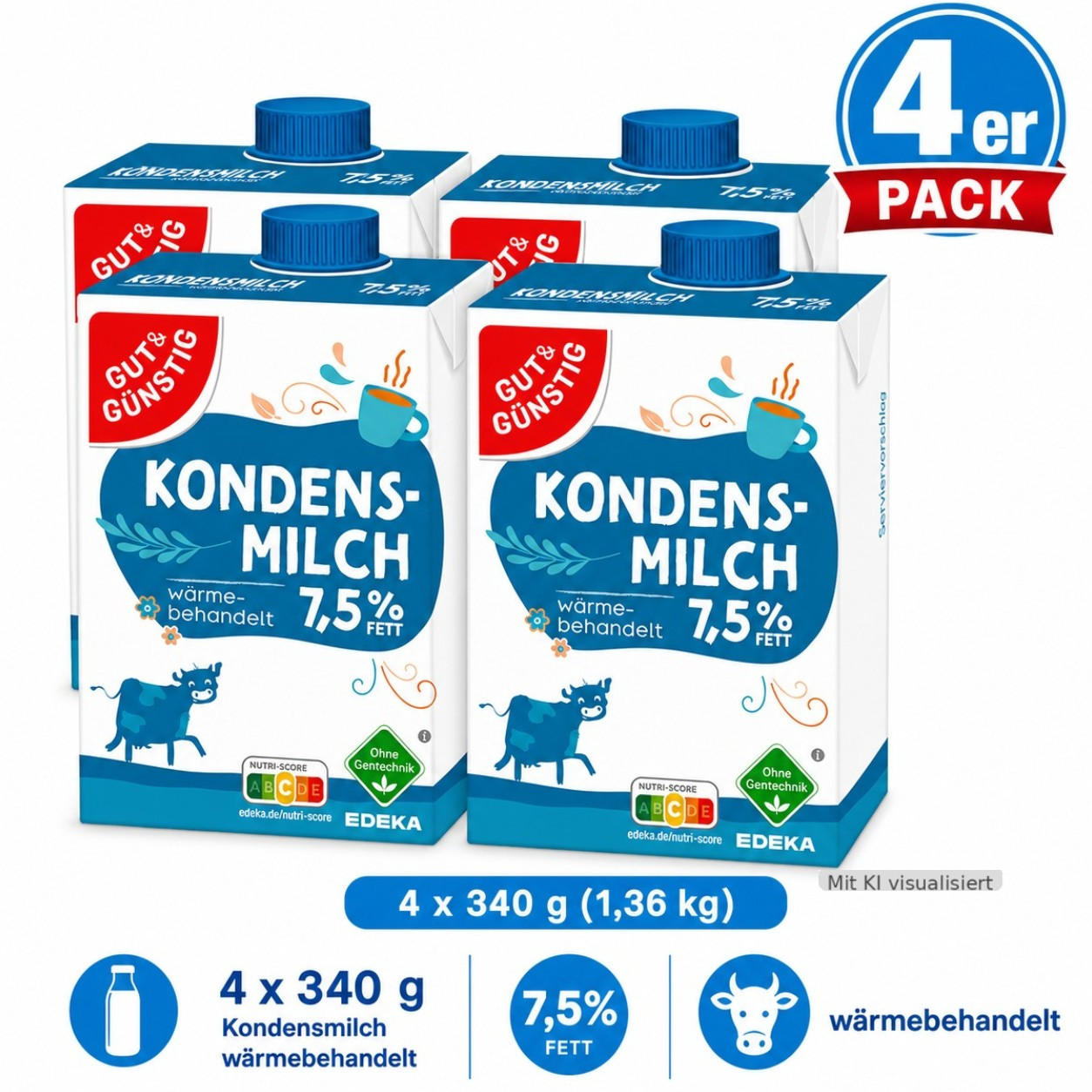 Image of Good & Affordable Condensed Milk 7.5 Percent 340 G (4-pack) | Coffee Milk For Refining | Condensed Milk For Beverages And Kitchen | Milk Product For Everyday And Stockpile