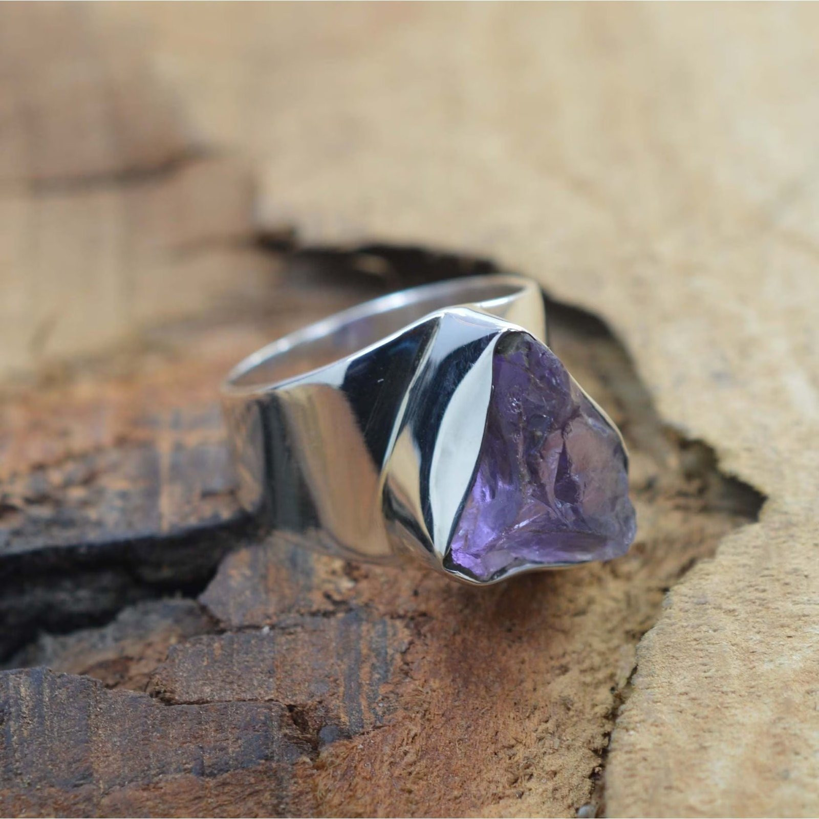 Raw Amethyst 925 Sterling Silver Ring — Natural Gemstone