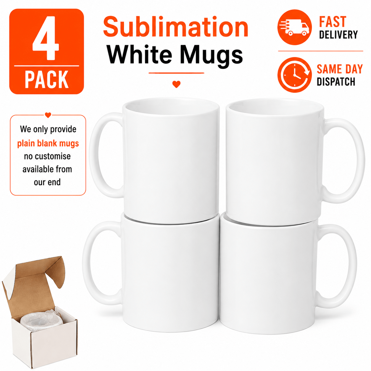 TEMU Manodu 4 Pack White Sublimation Mugs With Gift Boxes | 11oz Blank Ceramic Mugs For Heat Press Coated | Printing Custom Photo Logo & Gift Designs
