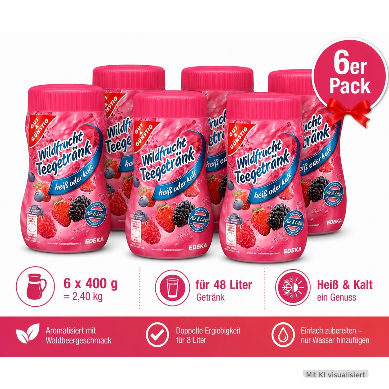 Image of Good & Affordable Hot & Cold Instant Tea With Wild Fruit Flavor, 400g (6-pack)