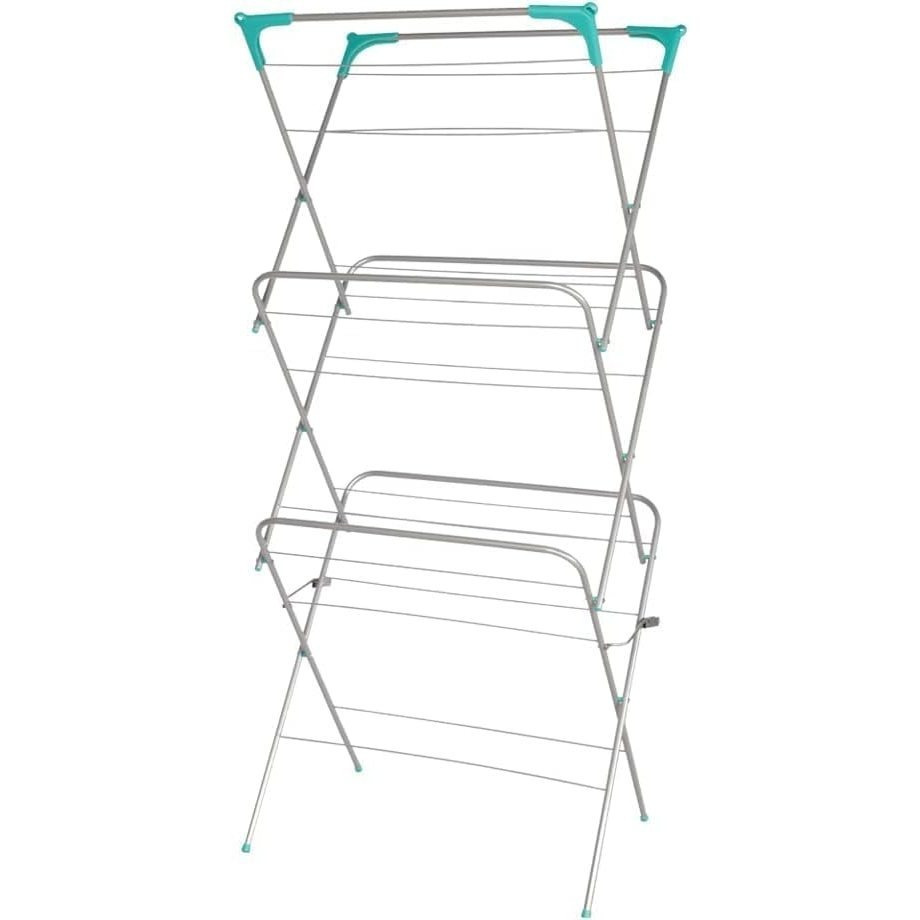   clothes airer alloy steel foldable design sturdy with corner hooks and sock dryer 15m 15kg drying capacity 1 grey
