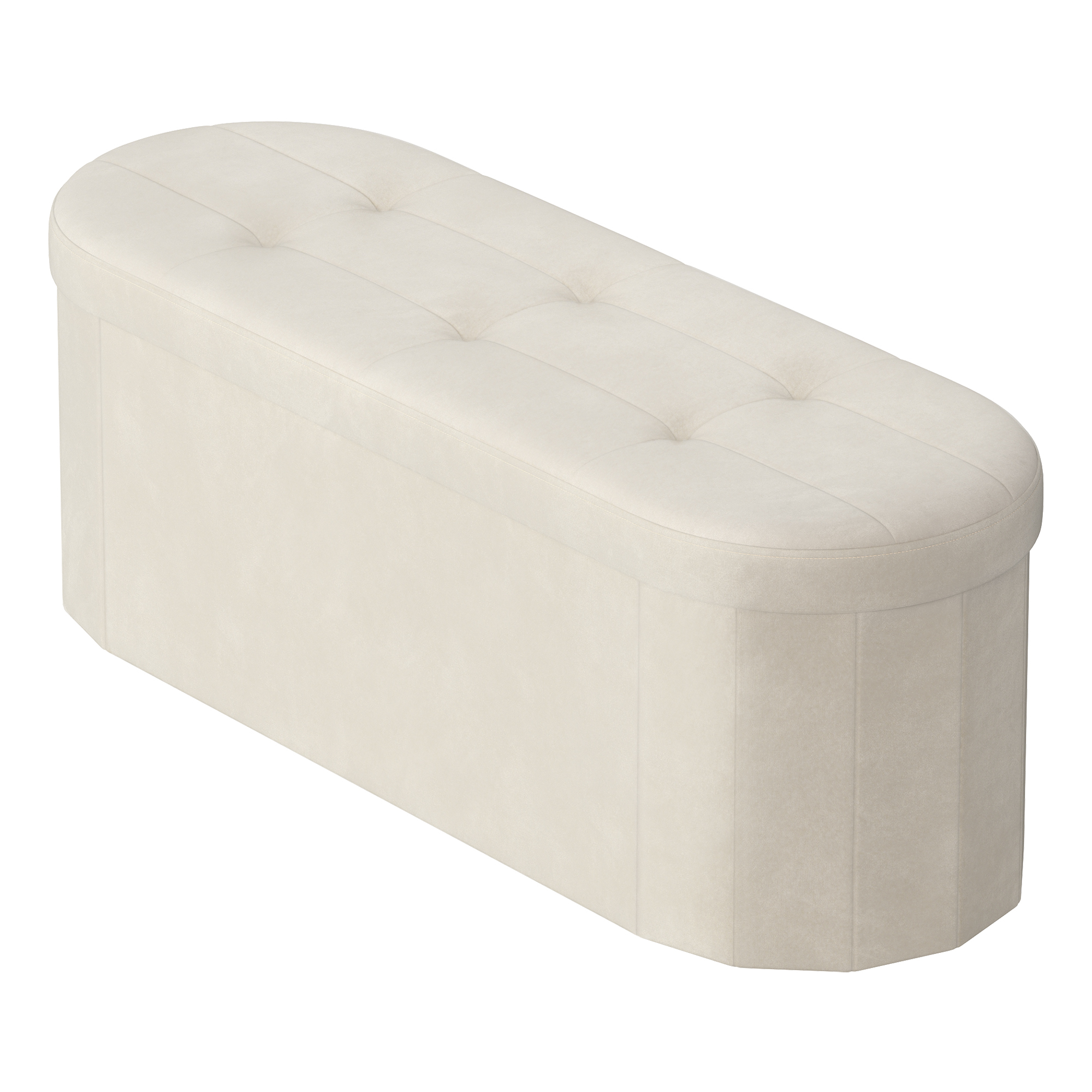 TEMU Banc de Rangement, Coffre, -Pieds Pliable, Montage Facile, pour Salon, Entrée, Chambre, Tissu Velours, 110 L, 38 x 110 x 38 cm, Blanc Crème
