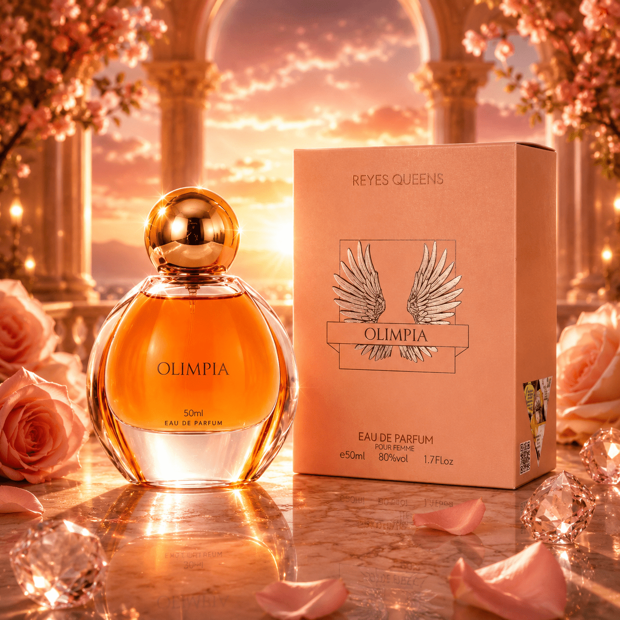 E-shop Everlyx - OLYMPIA Parfüm für Damen von Queens Eau De Parfum 50ml - Verführerisches mit floralen und Bernsteinnoten - Eleganz in jedem Tropfen