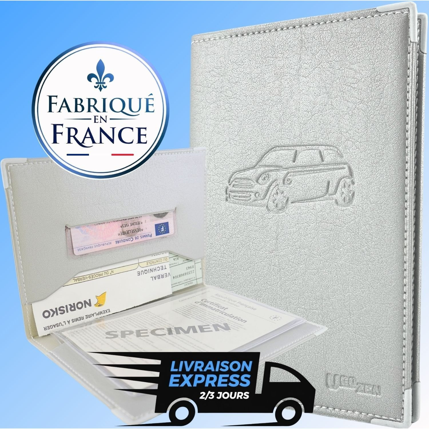 TEMU Pochette carte grise simili cuir, , modèle LUXEO, étui de carte grise transparent